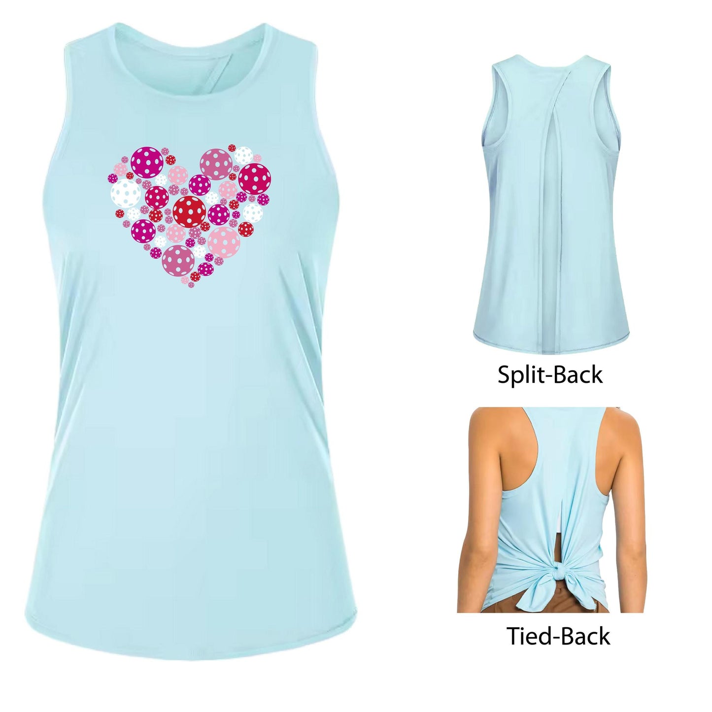 Pickleball Heart | Women's Split Back or Tied Back Pickleball Performance Tank | 80/20 Nylon Spandex Mix