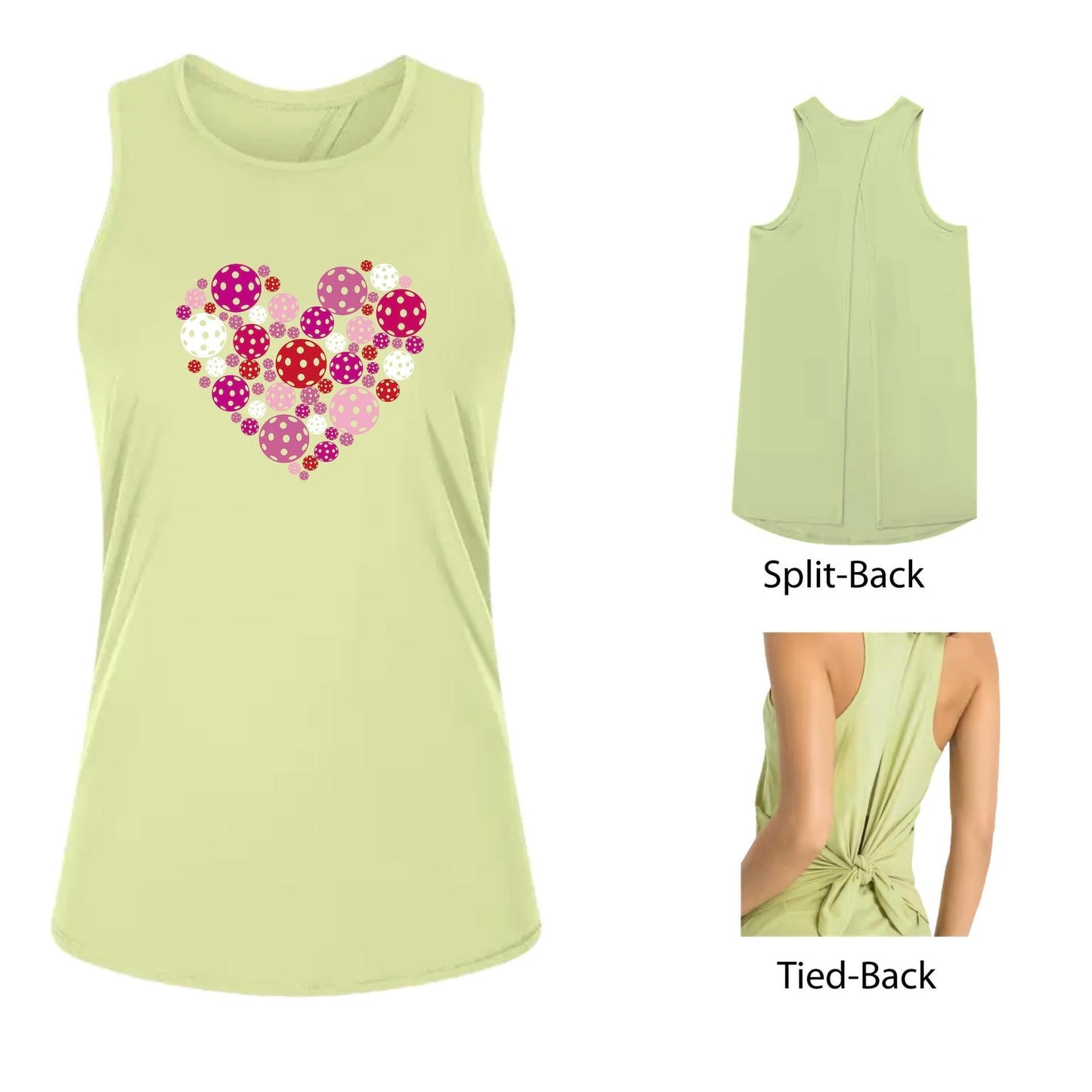 Pickleball Heart | Women's Split Back or Tied Back Pickleball Performance Tank | 80/20 Nylon Spandex Mix