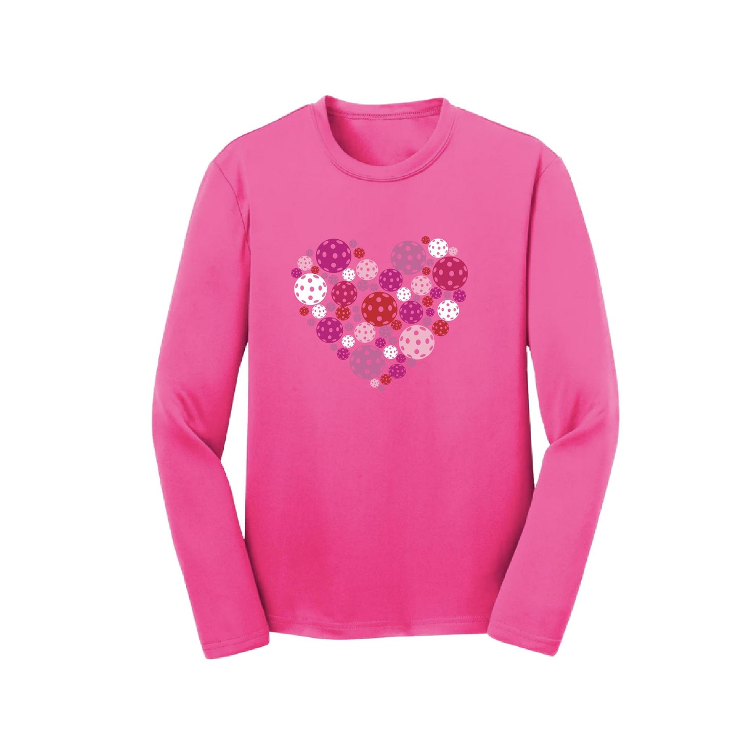 Pickleball Heart | Youth Long Sleeve Pickleball Performance T-Shirts | 100% Polyester