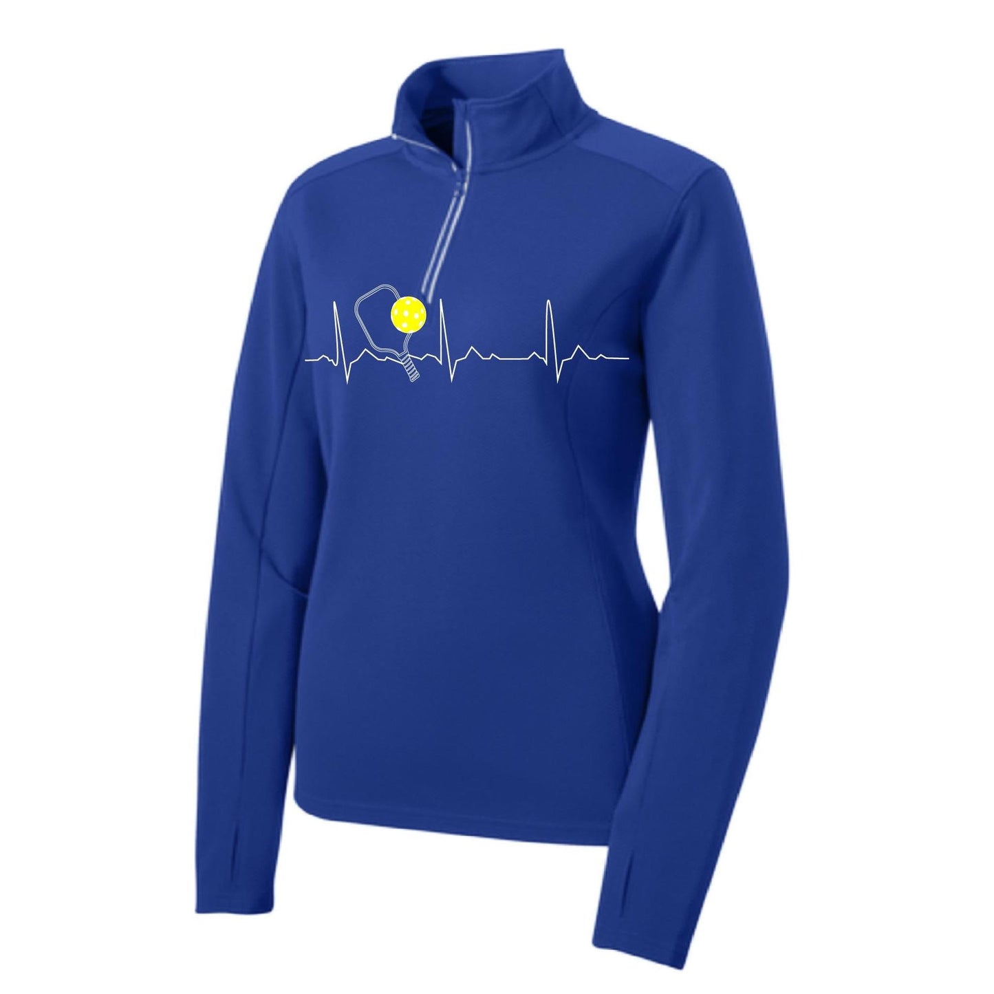 Pickleball Heartbeat EKG (Customizable) | Women's 1/4 Zip Pullover Athletic Performance Shirt | 100% Polyester