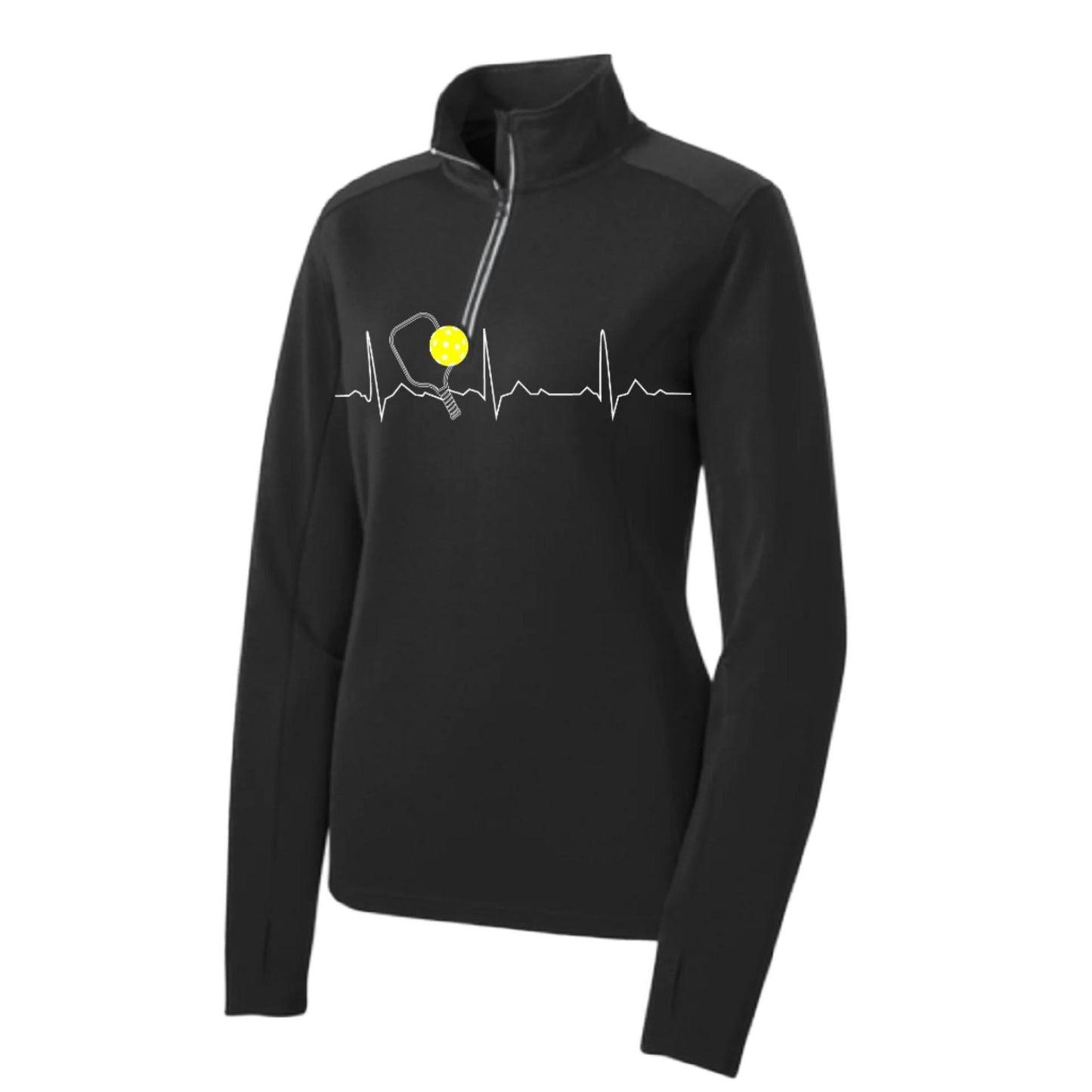 Pickleball Heartbeat EKG (Customizable) | Women's 1/4 Zip Pullover Athletic Performance Shirt | 100% Polyester