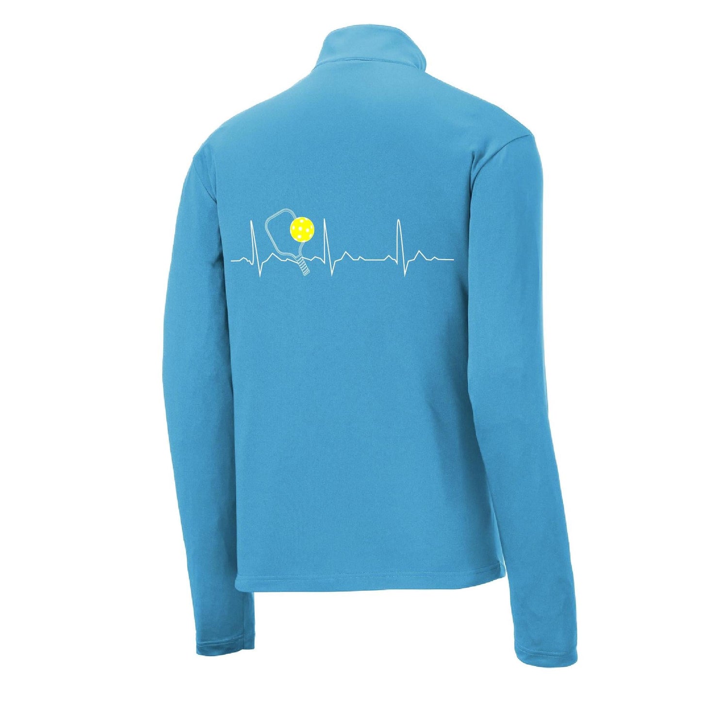 Pickleball Heartbeat EKG | Men's 1/4 Zip Long Sleeve Pullover Athletic Performance Shirt | 100% Polyester