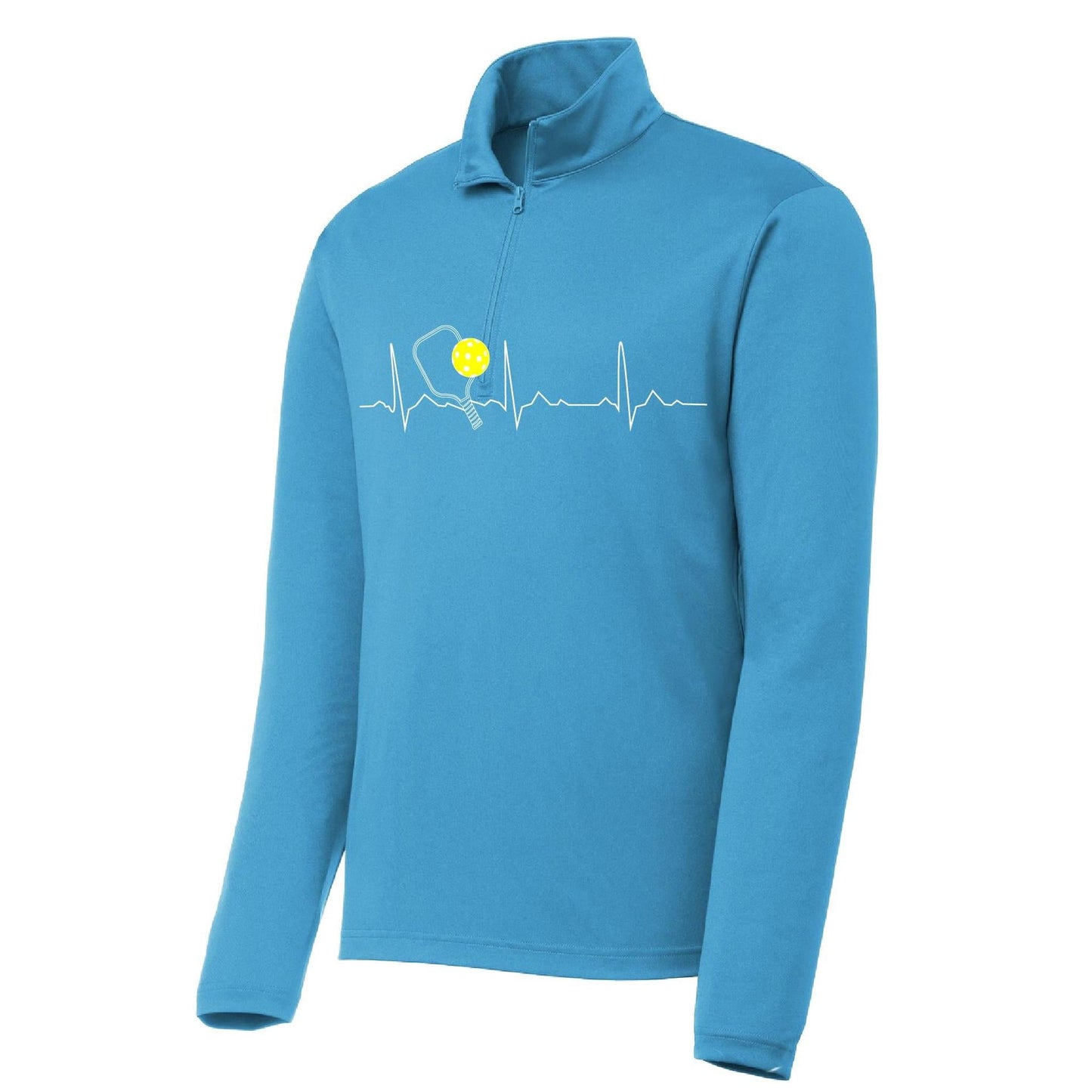 Pickleball Heartbeat EKG | Men's 1/4 Zip Long Sleeve Pullover Athletic Performance Shirt | 100% Polyester