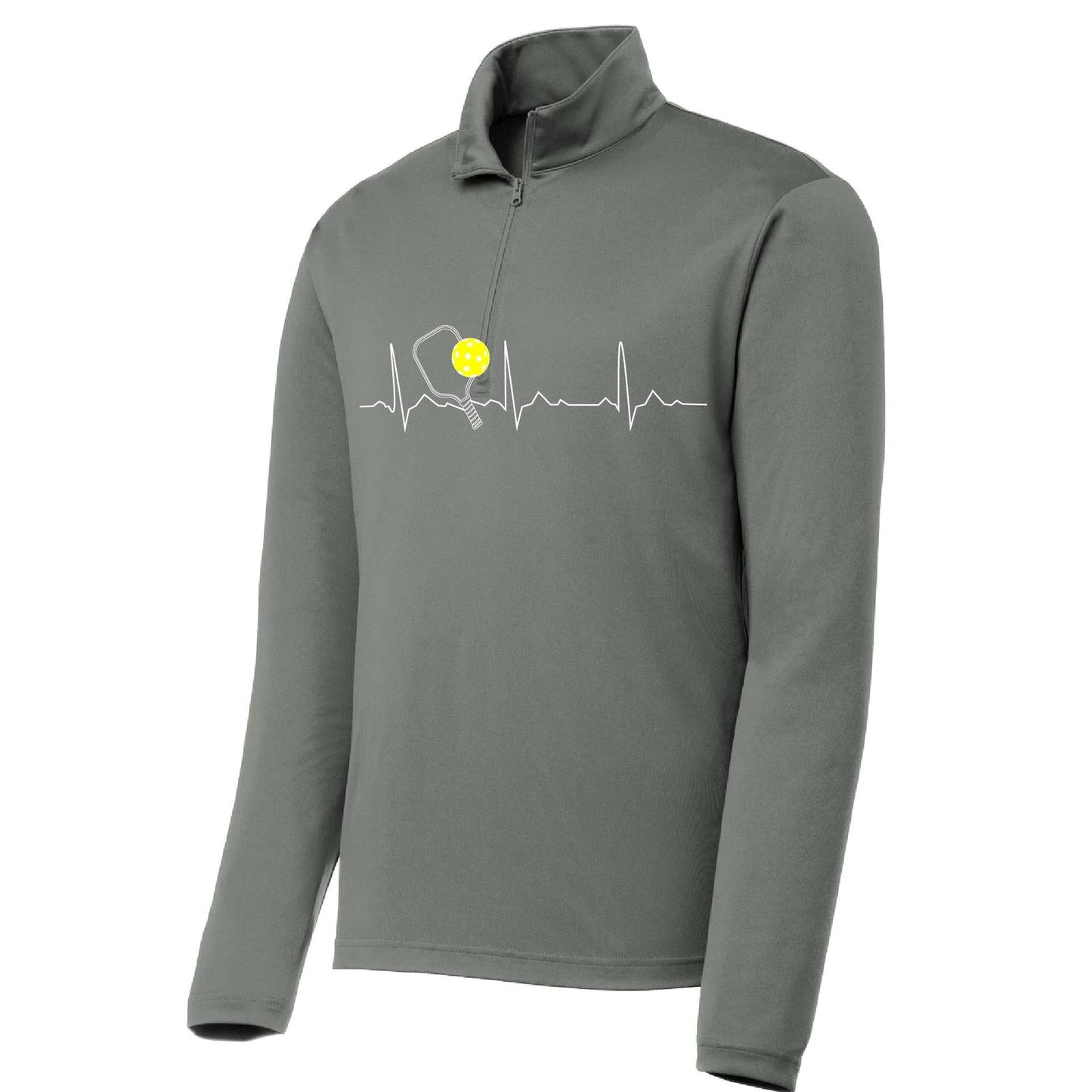Pickleball Heartbeat EKG | Men's 1/4 Zip Long Sleeve Pullover Athletic Performance Shirt | 100% Polyester