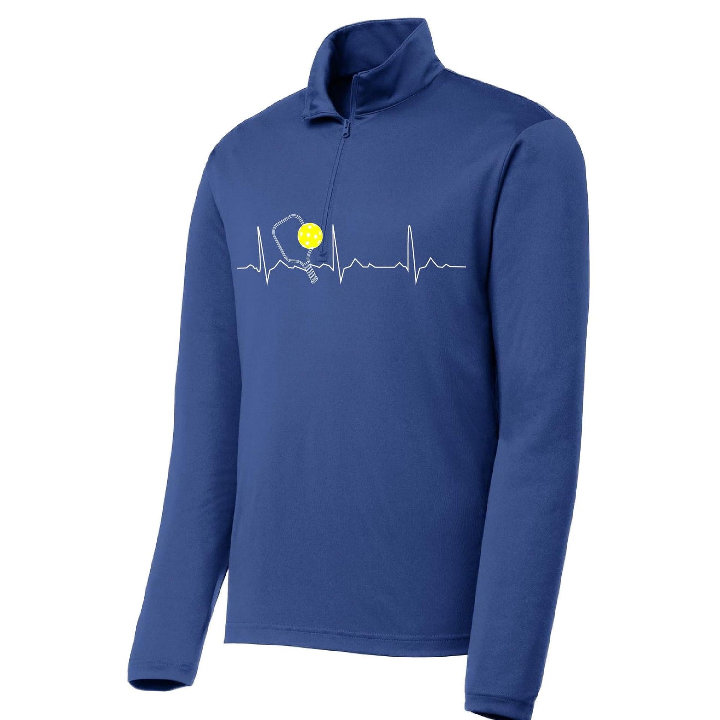 Pickleball Heartbeat EKG | Men's 1/4 Zip Long Sleeve Pullover Athletic Performance Shirt | 100% Polyester