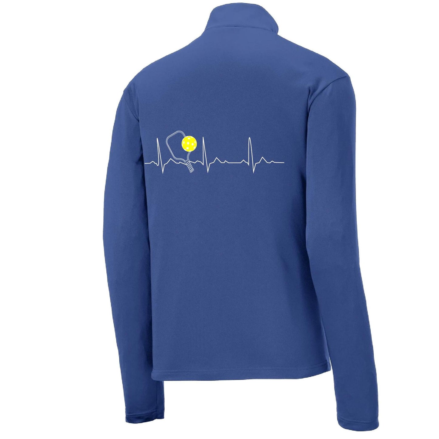 Pickleball Heartbeat EKG | Men's 1/4 Zip Long Sleeve Pullover Athletic Performance Shirt | 100% Polyester