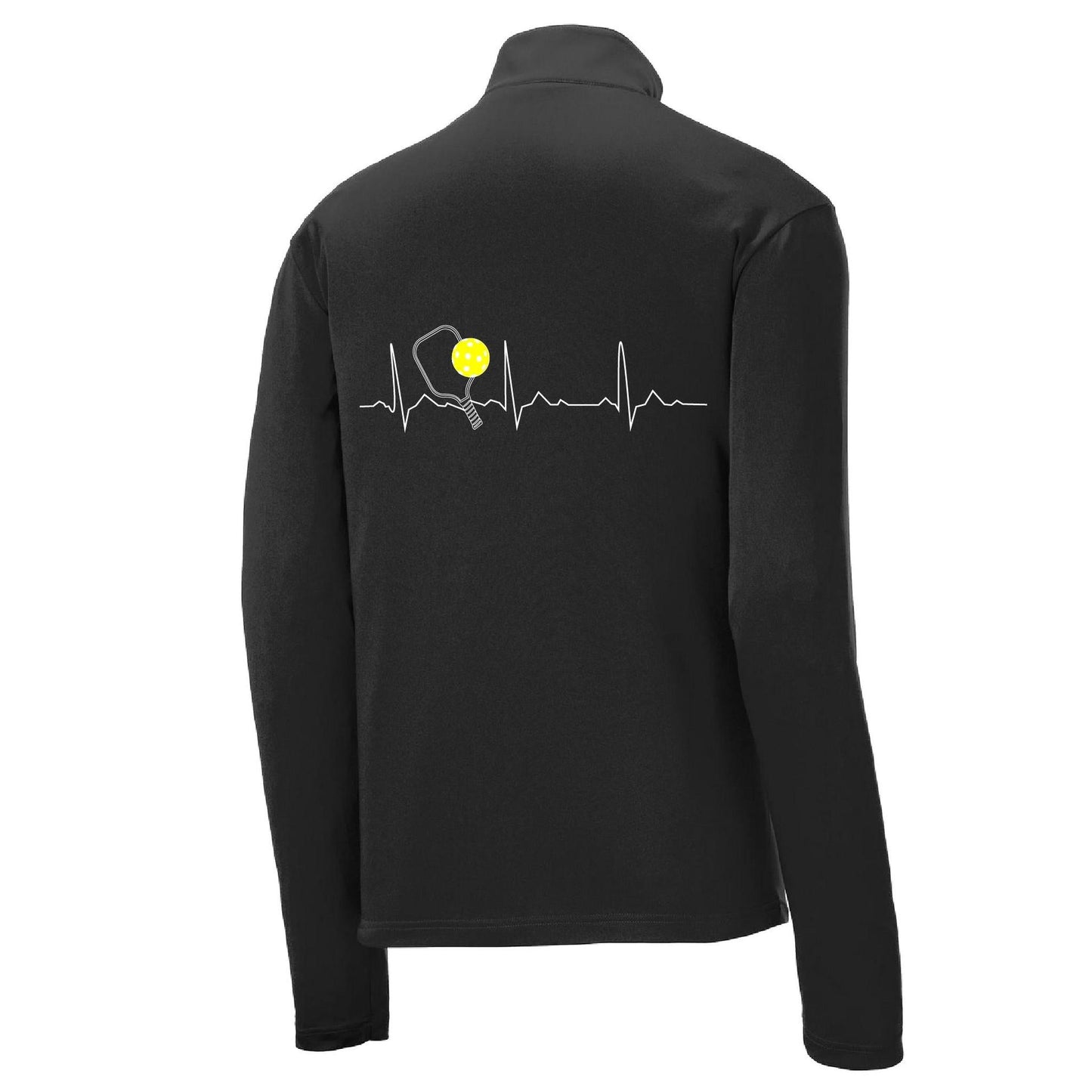 Pickleball Heartbeat EKG | Men's 1/4 Zip Long Sleeve Pullover Athletic Performance Shirt | 100% Polyester