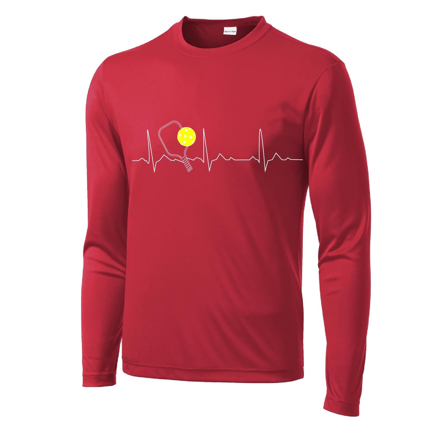 Pickleball Heartbeat EKG | Men's Long Sleeve Athletic Pickleball Performance T-Shirt | 100% Polyester