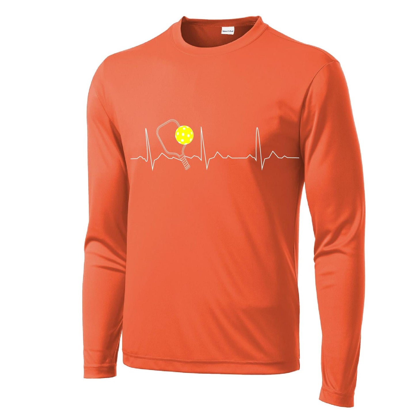 Pickleball Heartbeat EKG | Men's Long Sleeve Athletic Pickleball Performance T-Shirt | 100% Polyester