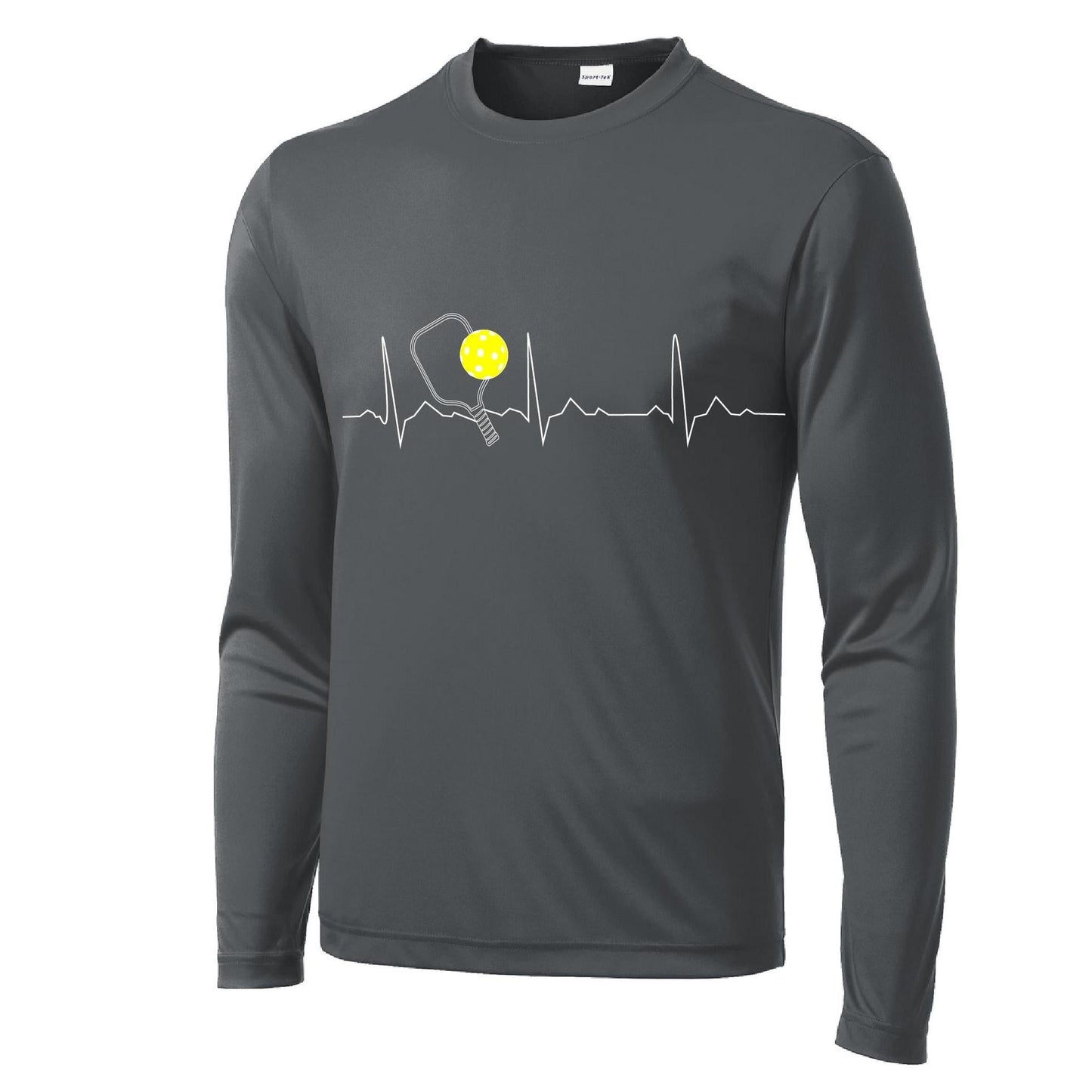 Pickleball Heartbeat EKG | Men's Long Sleeve Athletic Pickleball Performance T-Shirt | 100% Polyester