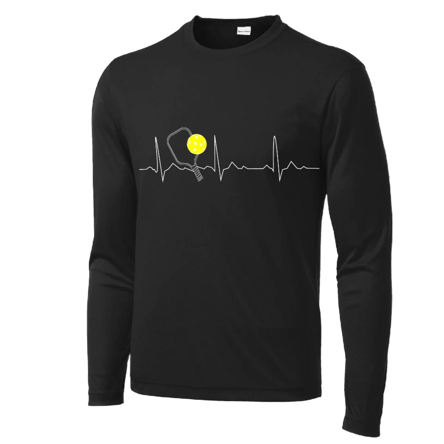Pickleball Heartbeat EKG | Men's Long Sleeve Athletic Pickleball Performance T-Shirt | 100% Polyester
