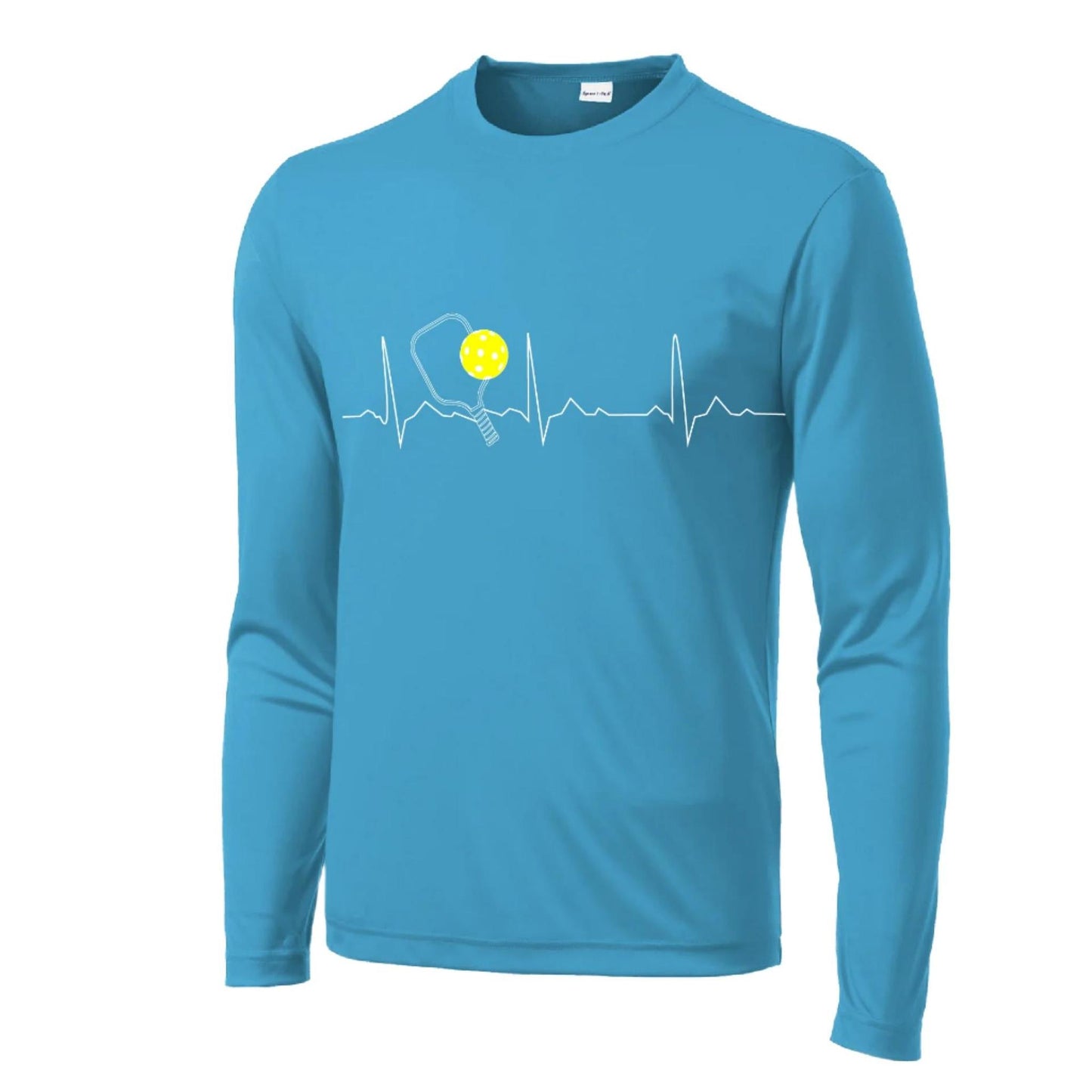 Pickleball Heartbeat EKG | Men's Long Sleeve Athletic Pickleball Performance T-Shirt | 100% Polyester