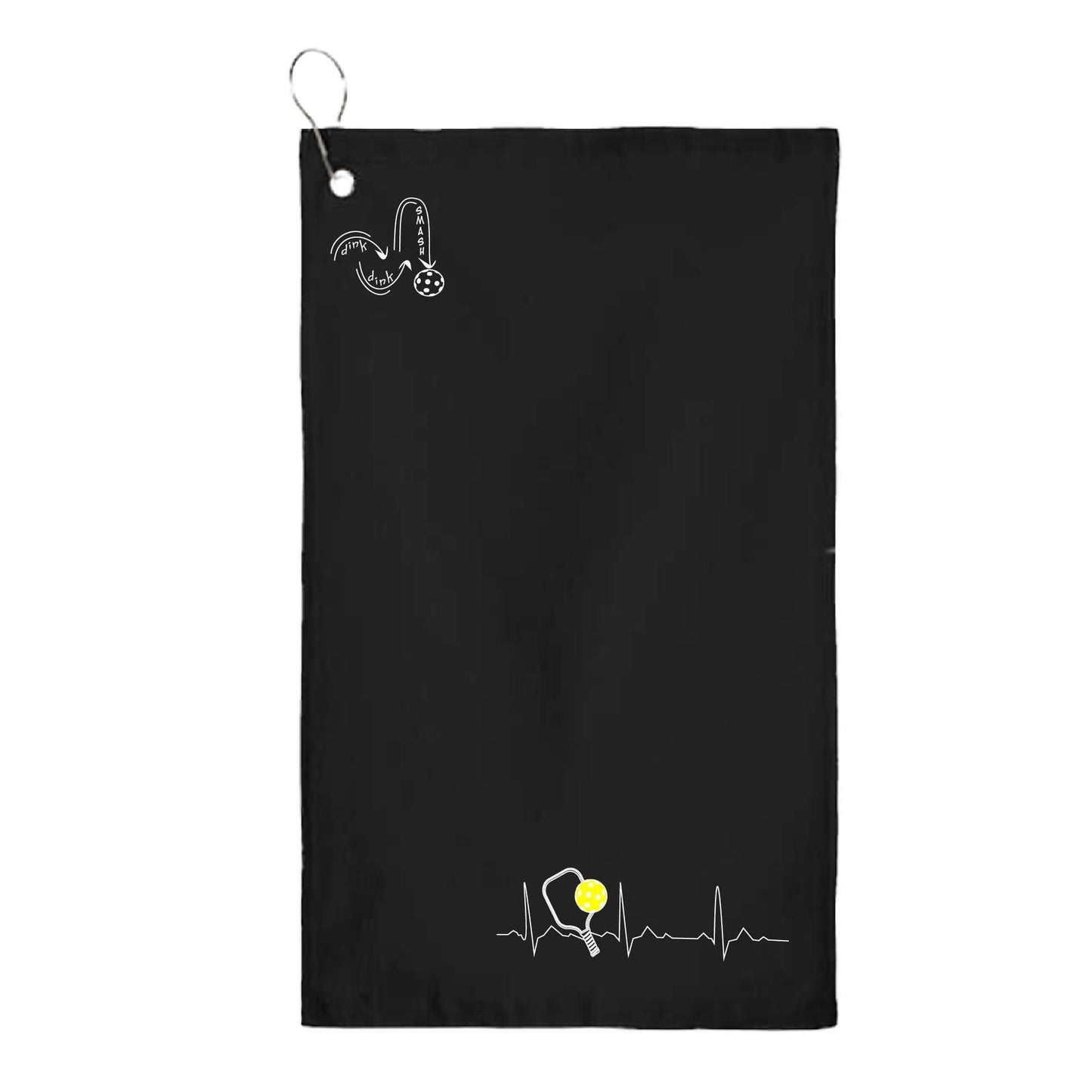 Pickleball Heartbeat EKG | Pickleball Court Towels | Grommeted 100% Cotton Terry Velour