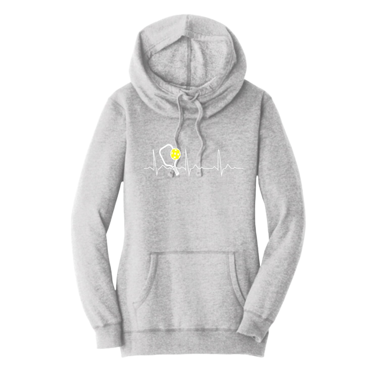Pickleball Heartbeat EKG | Women’s Cowl-Neck Hoodie Pickleball Sweatshirt | 55% Cotton 45% Poly Fleece