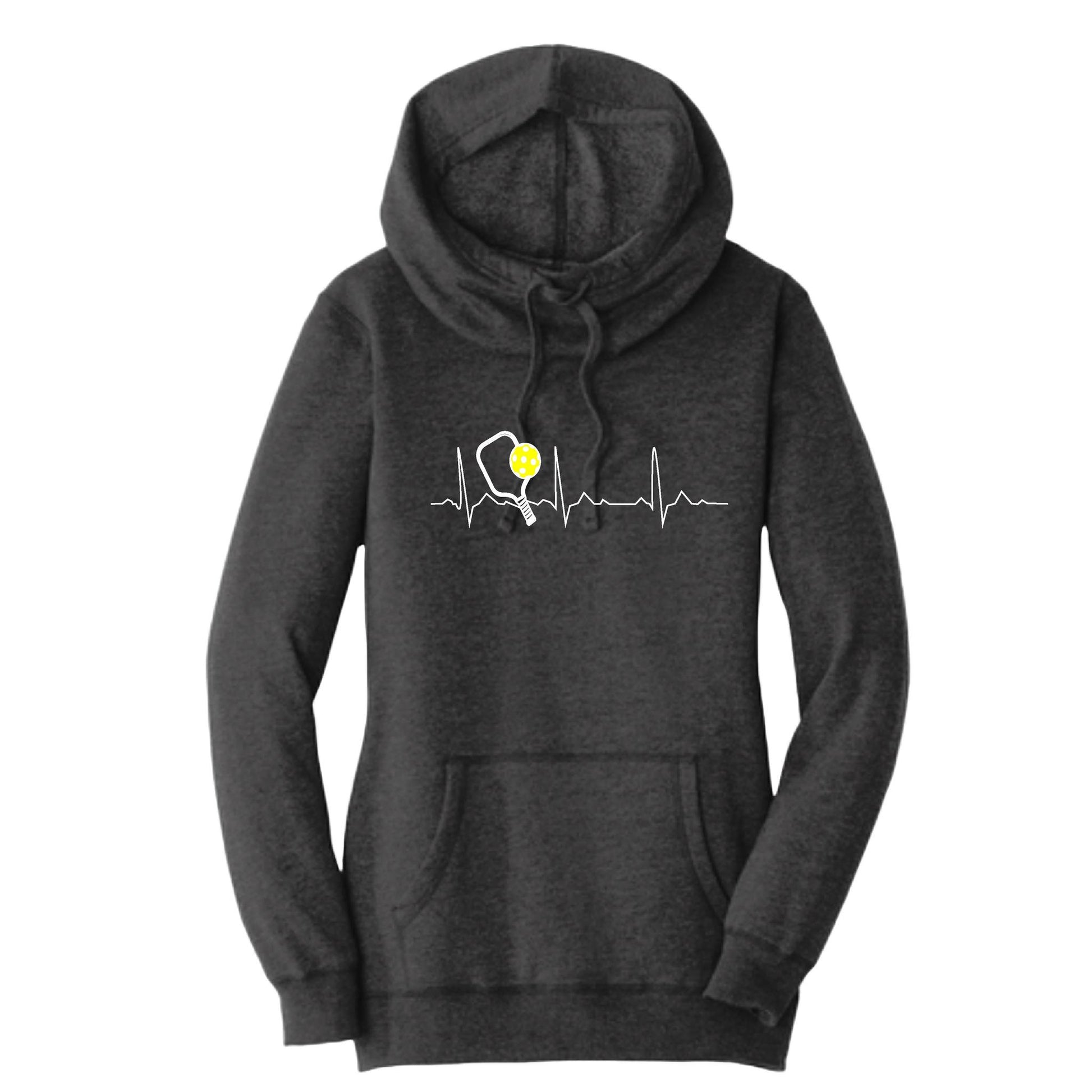 Pickleball Heartbeat EKG | Women’s Cowl-Neck Hoodie Pickleball Sweatshirt | 55% Cotton 45% Poly Fleece