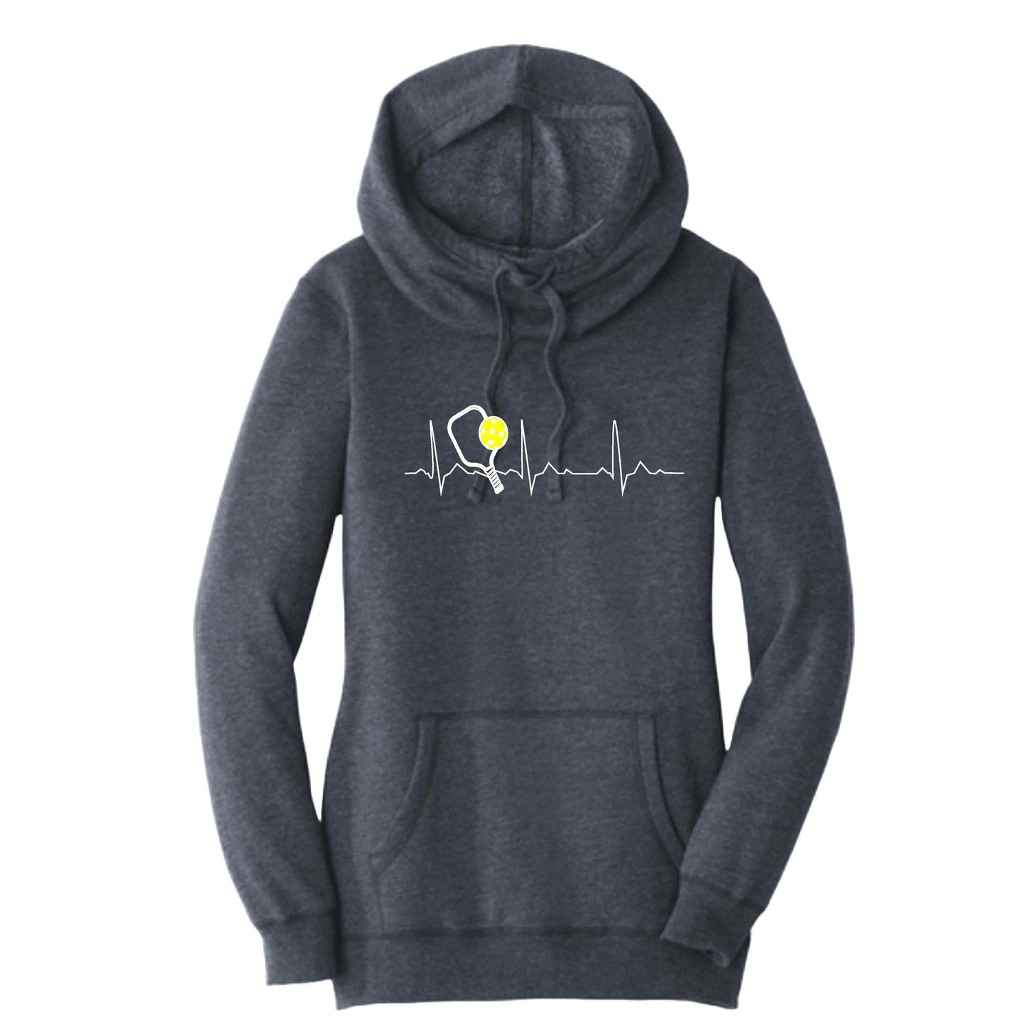 Pickleball Heartbeat EKG | Women’s Cowl-Neck Hoodie Pickleball Sweatshirt | 55% Cotton 45% Poly Fleece