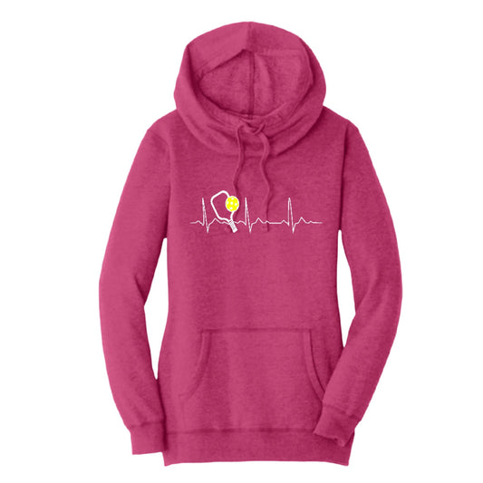 Pickleball Heartbeat EKG | Women’s Cowl-Neck Hoodie Pickleball Sweatshirt | 55% Cotton 45% Poly Fleece
