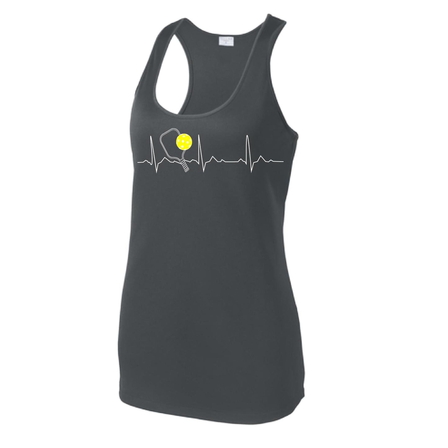 Pickleball Heartbeat EKG | Women's Racerback Pickleball Tank | 100% Polyester