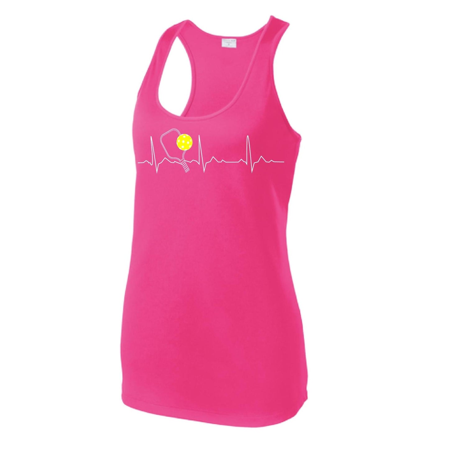 Pickleball Heartbeat EKG | Women's Racerback Pickleball Tank | 100% Polyester
