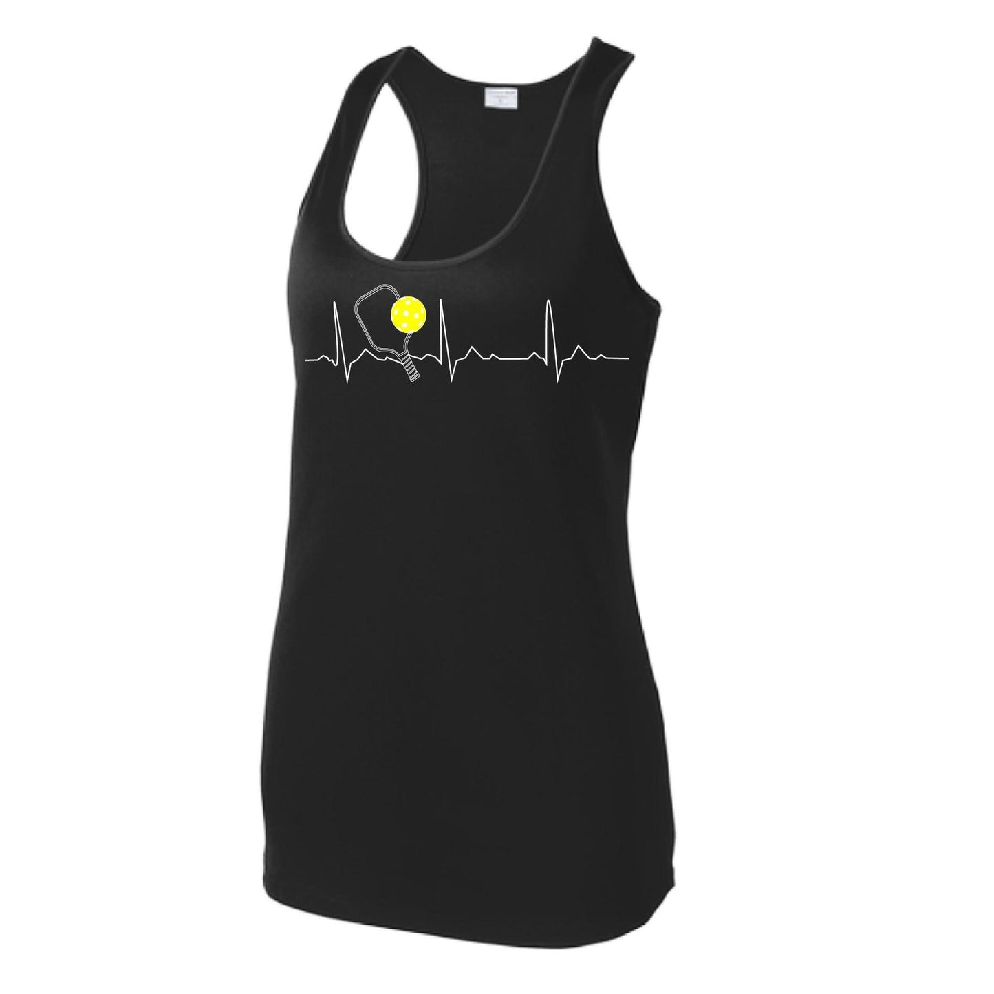 Pickleball Heartbeat EKG | Women's Racerback Pickleball Tank | 100% Polyester