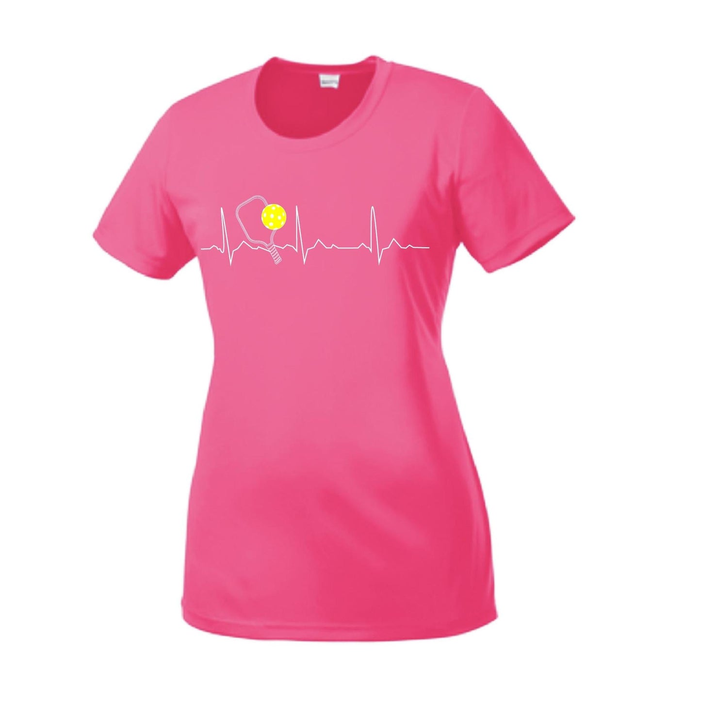 Pickleball Heartbeat EKG | Women’s Short Sleeve Crewneck Pickleball Performance T-Shirts | 100% Polyester