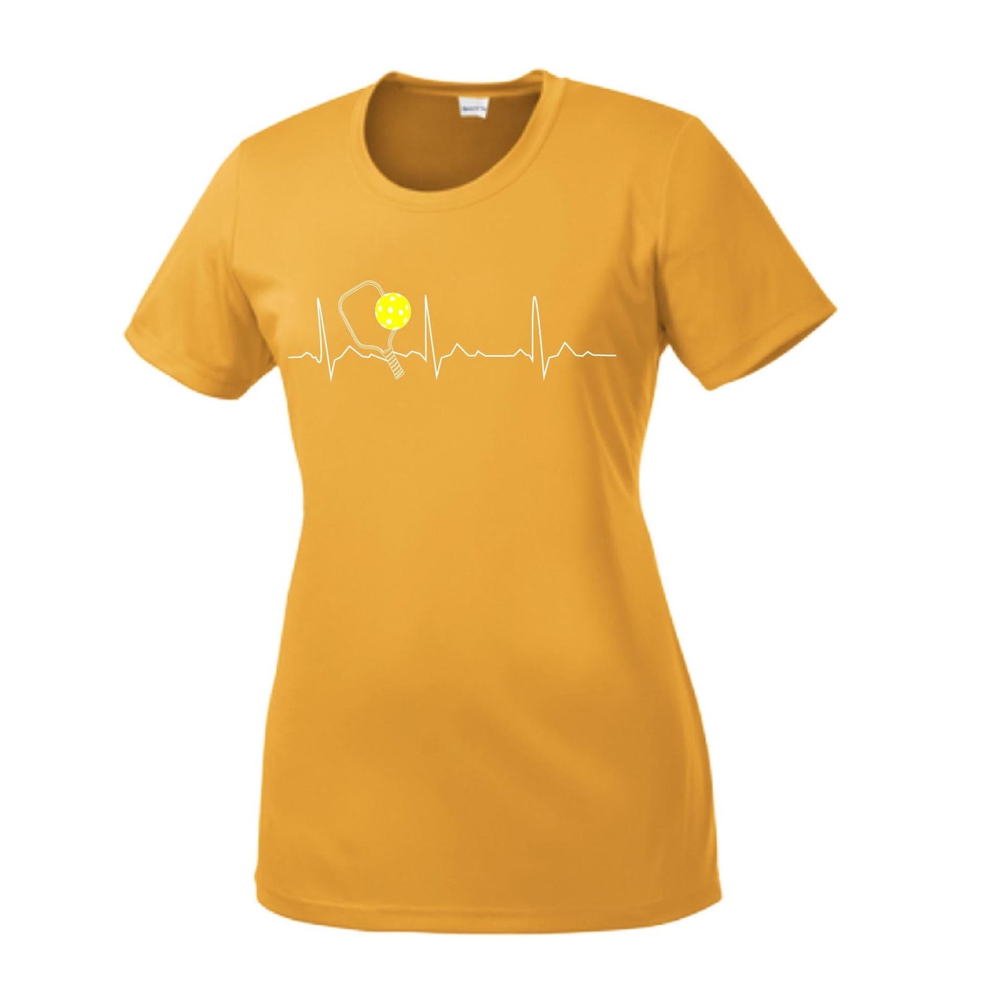 Pickleball Heartbeat EKG | Women’s Short Sleeve Crewneck Pickleball Performance T-Shirts | 100% Polyester