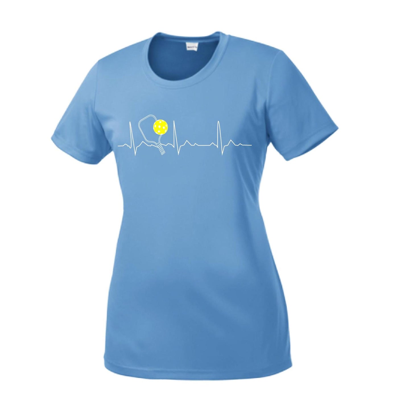 Pickleball Heartbeat EKG | Women’s Short Sleeve Crewneck Pickleball Performance T-Shirts | 100% Polyester