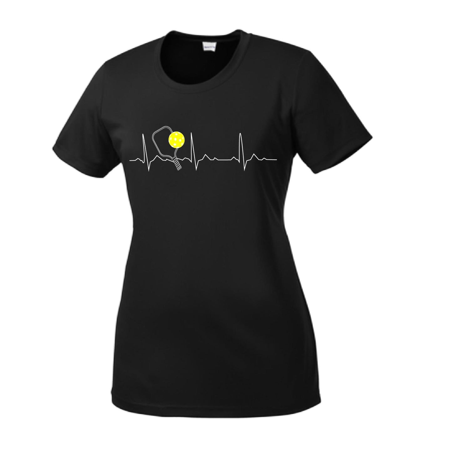 Pickleball Heartbeat EKG | Women’s Short Sleeve Crewneck Pickleball Performance T-Shirts | 100% Polyester