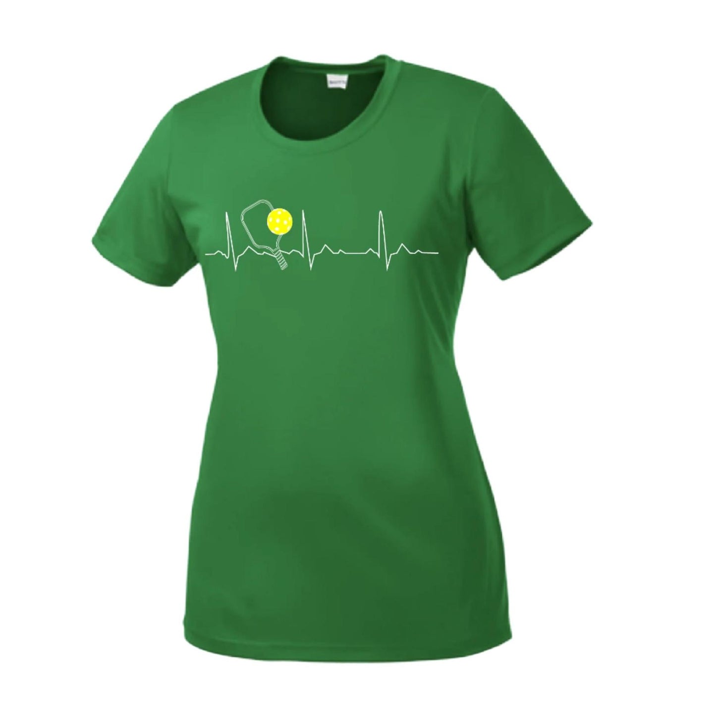Pickleball Heartbeat EKG | Women’s Short Sleeve Crewneck Pickleball Performance T-Shirts | 100% Polyester