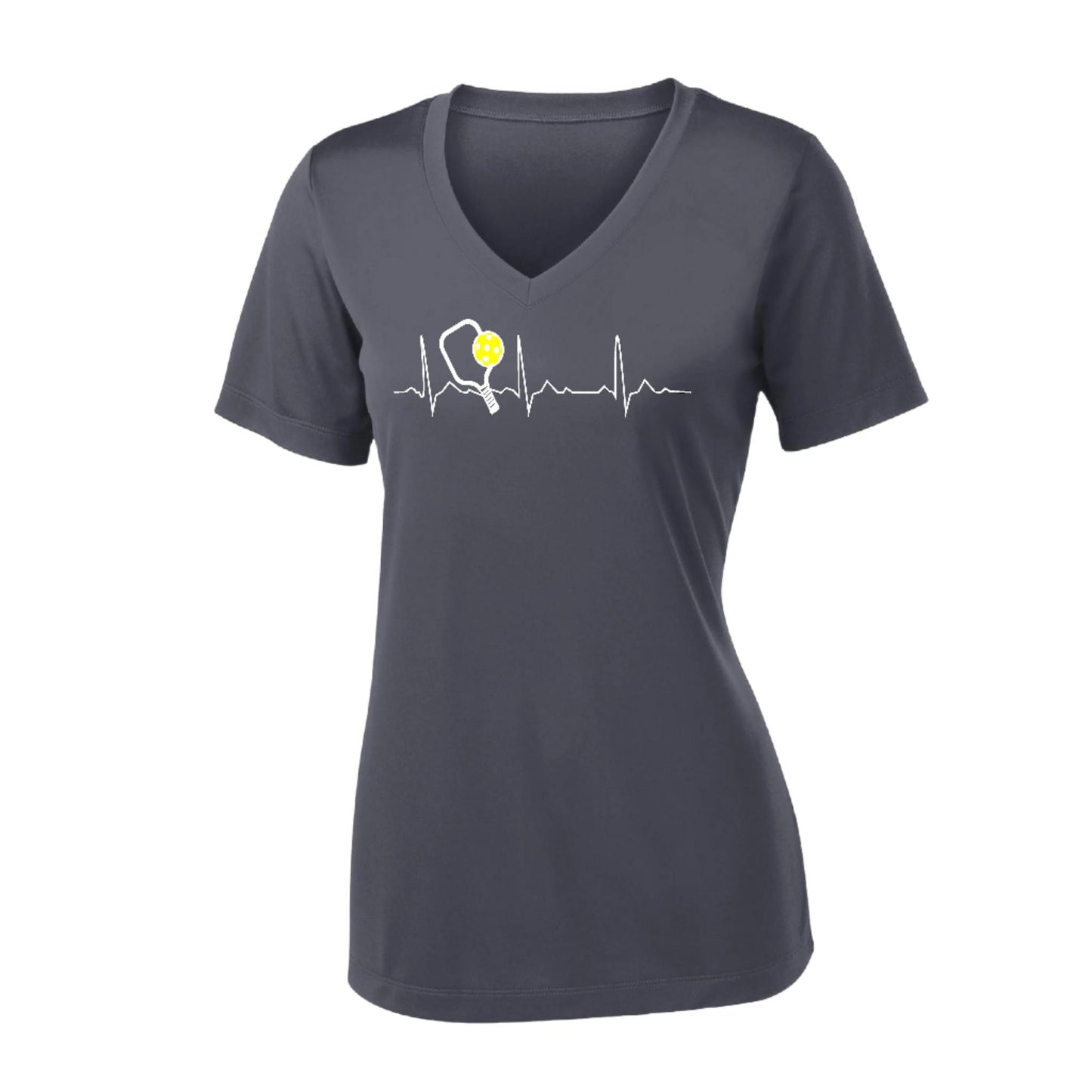 Pickleball Heartbeat EKG | Women's Short Sleeve V-Neck Pickleball Shirts | 100% Polyester