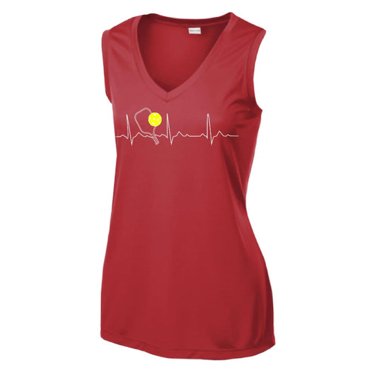 Pickleball Heartbeat EKG | Women’s Sleeveless Athletic Performance T-Shirt | 100% Polyester