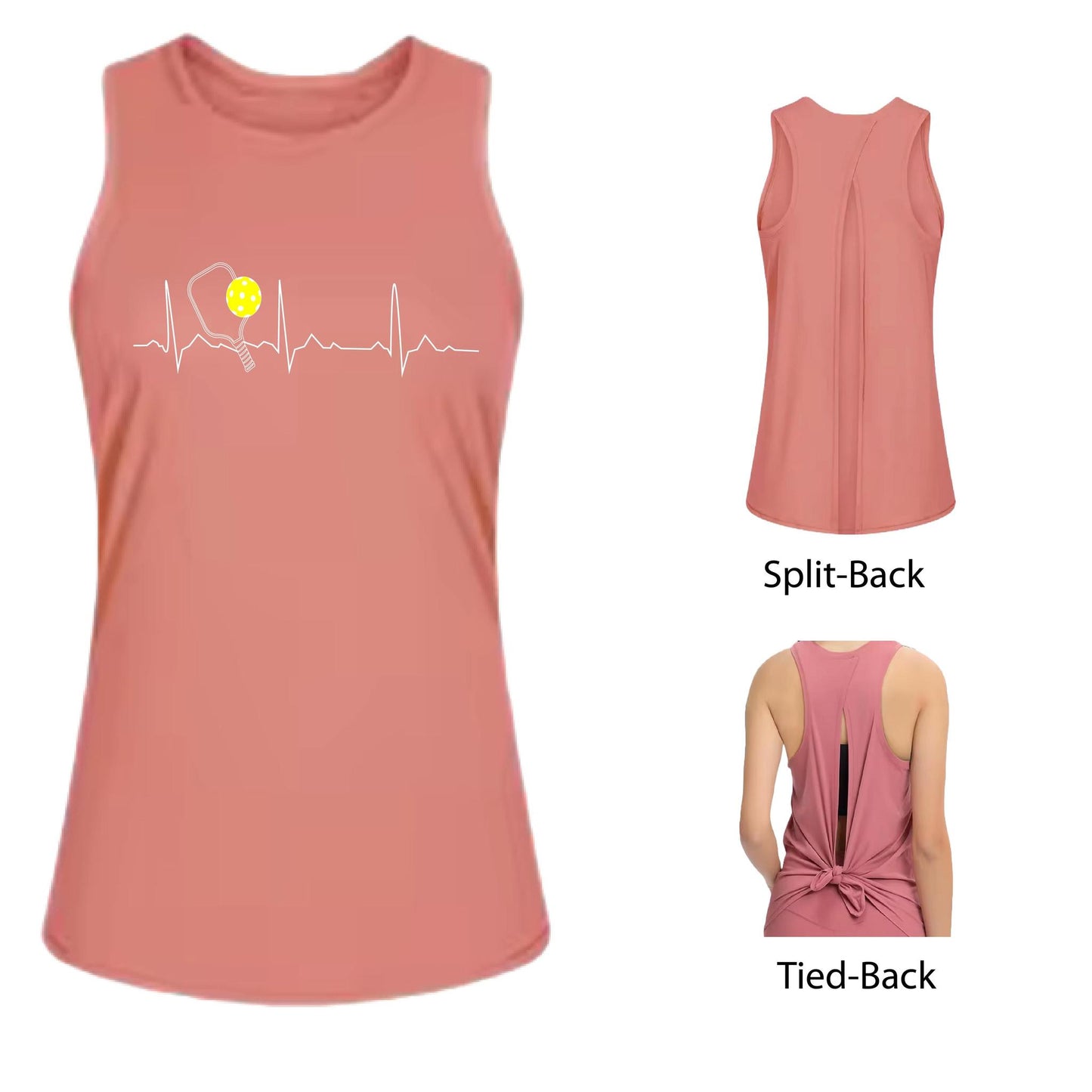 Pickleball Heartbeat EKG | Women's Split Back or Tied Back Pickleball Tank | 80/20 Nylon Spandex Mix