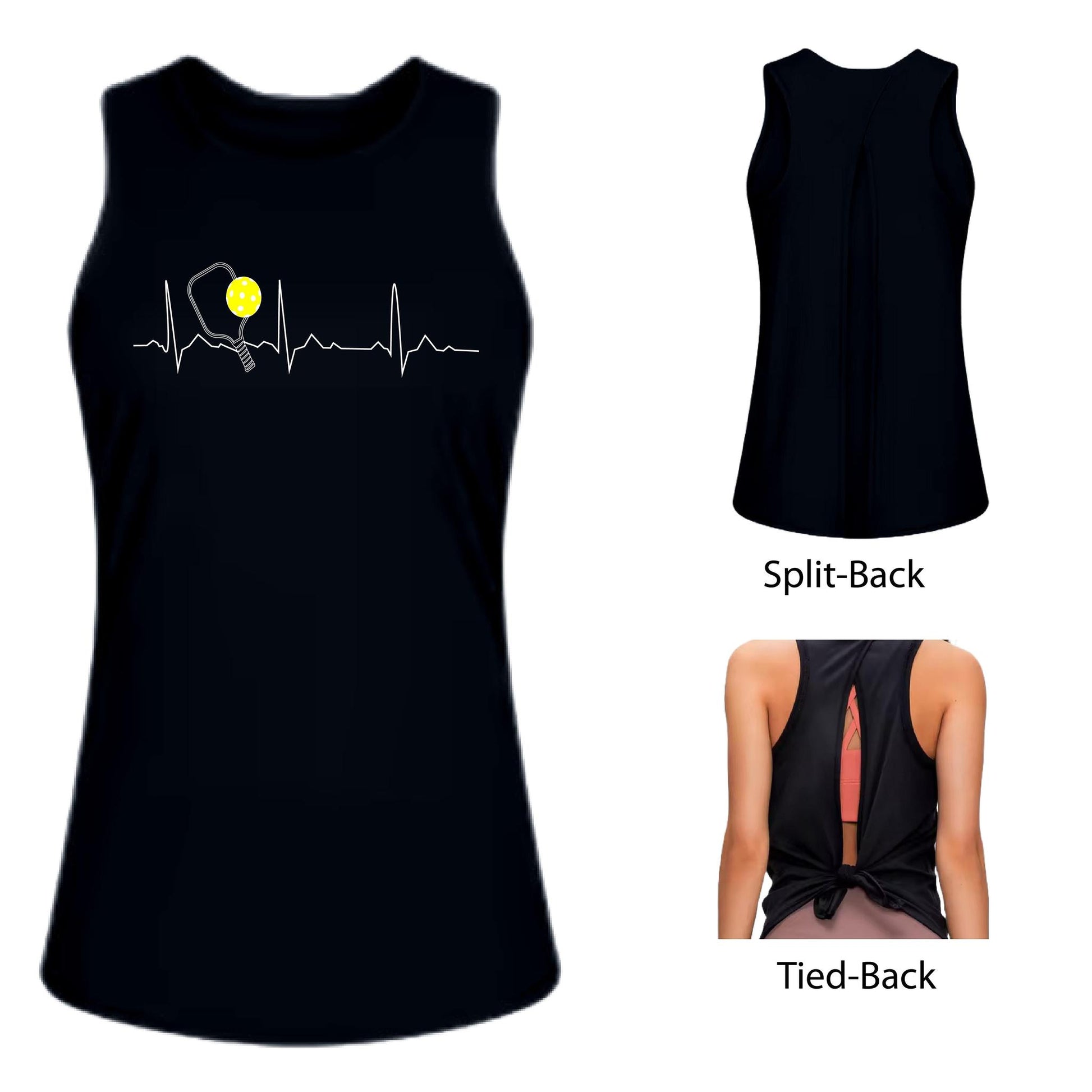 Pickleball Heartbeat EKG | Women's Split Back or Tied Back Pickleball Tank | 80/20 Nylon Spandex Mix