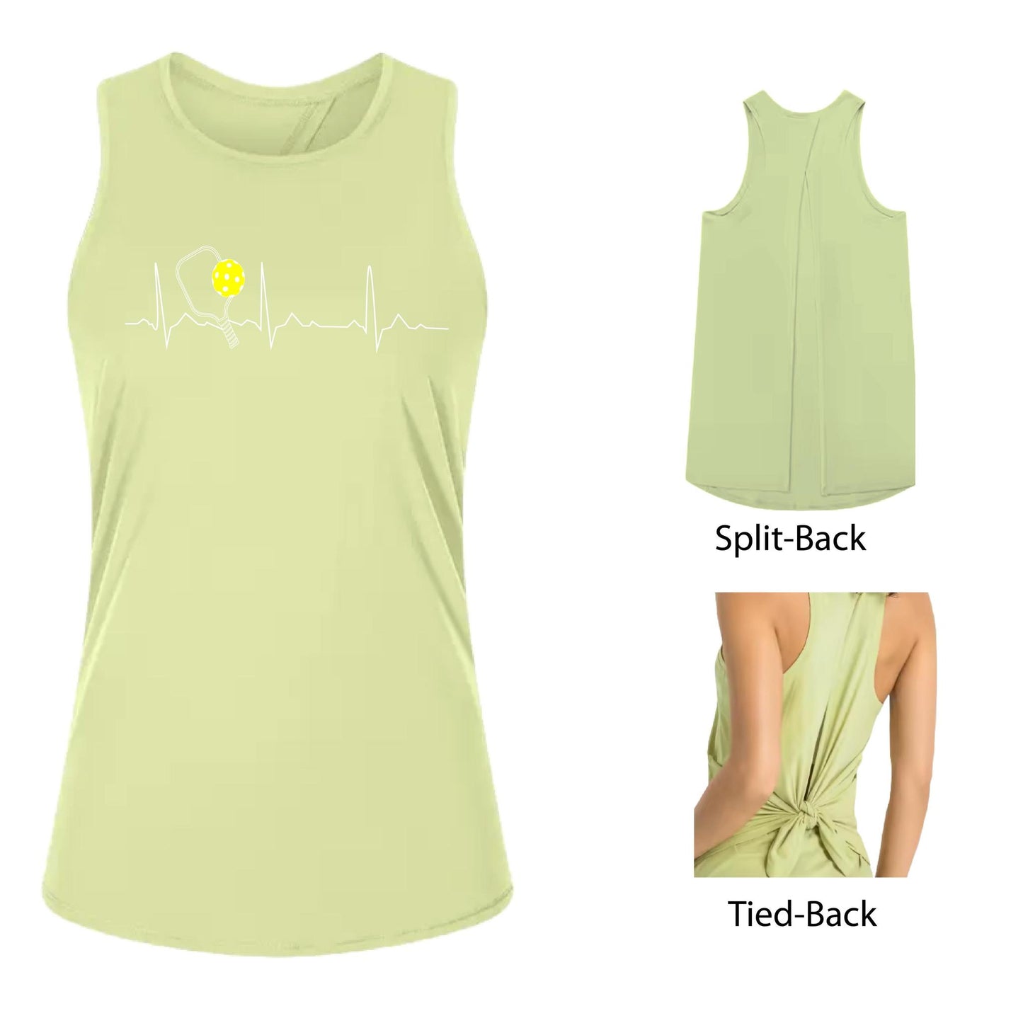 Pickleball Heartbeat EKG | Women's Split Back or Tied Back Pickleball Tank | 80/20 Nylon Spandex Mix