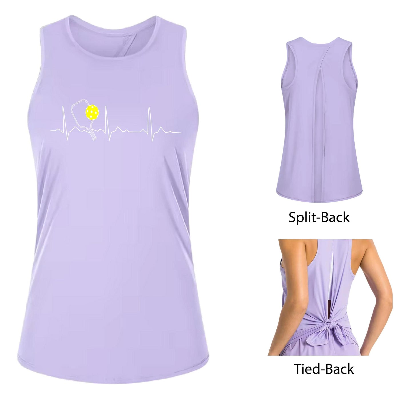 Pickleball Heartbeat EKG | Women's Split Back or Tied Back Pickleball Tank | 80/20 Nylon Spandex Mix