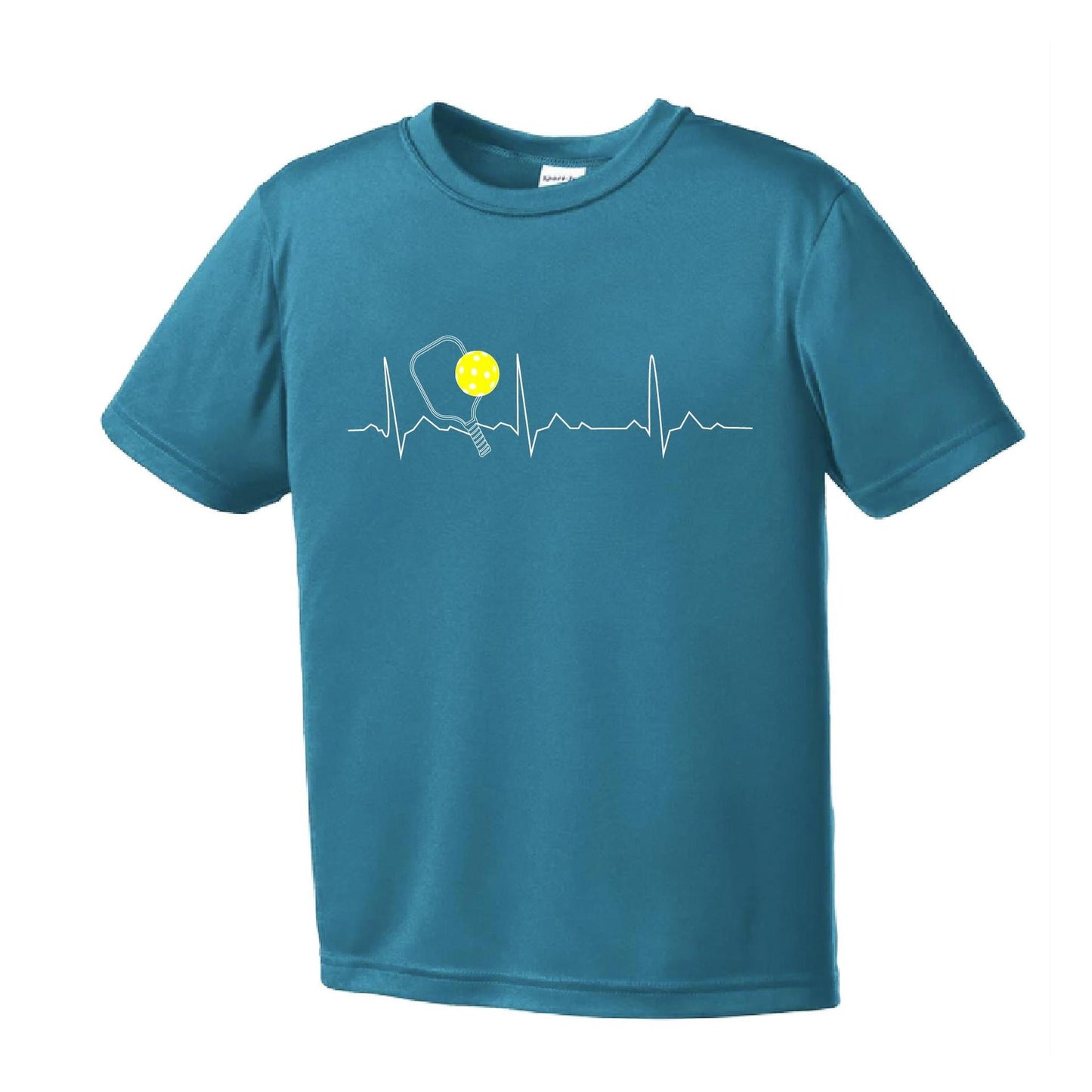 Pickleball Heartbeat EKG | Youth Short Sleeve Pickleball Performance T-Shirts | 100% Polyester