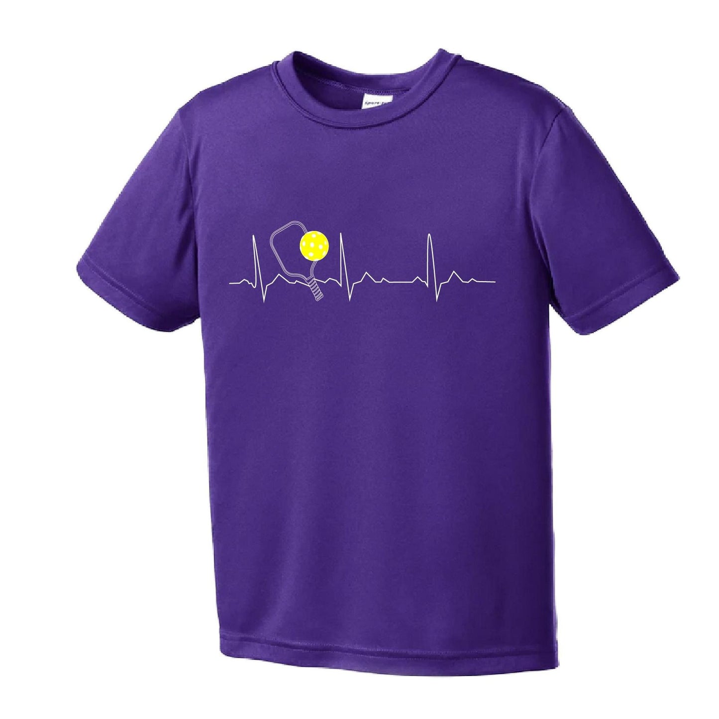 Pickleball Heartbeat EKG | Youth Short Sleeve Pickleball Performance T-Shirts | 100% Polyester