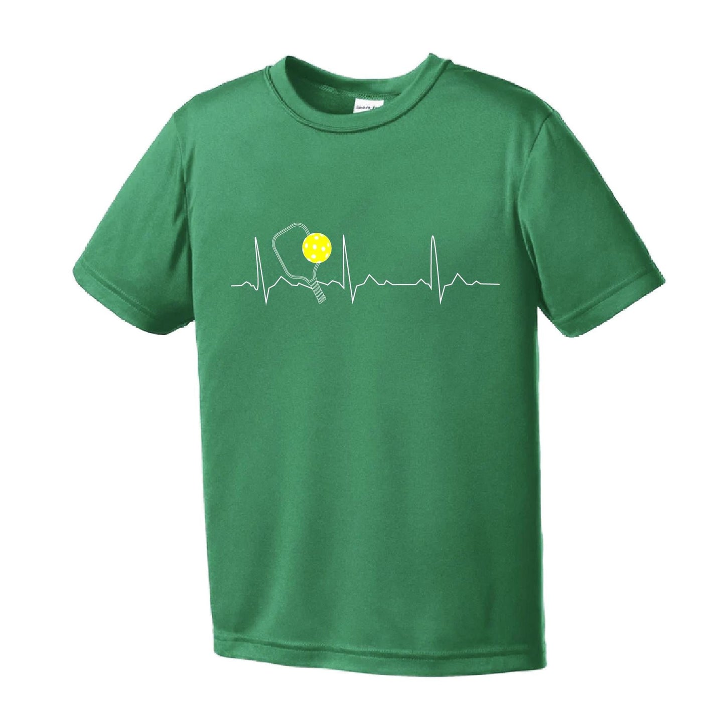 Pickleball Heartbeat EKG | Youth Short Sleeve Pickleball Performance T-Shirts | 100% Polyester