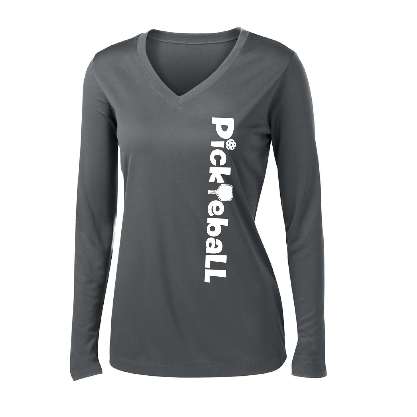 Pickleball Horizontal (Customizable) | Women’s Long Sleeve V-Neck Pickleball Performance T-Shirt | 100% Polyester