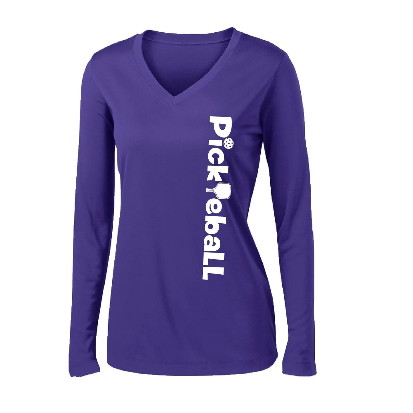 Pickleball Horizontal (Customizable) | Women’s Long Sleeve V-Neck Pickleball Performance T-Shirt | 100% Polyester