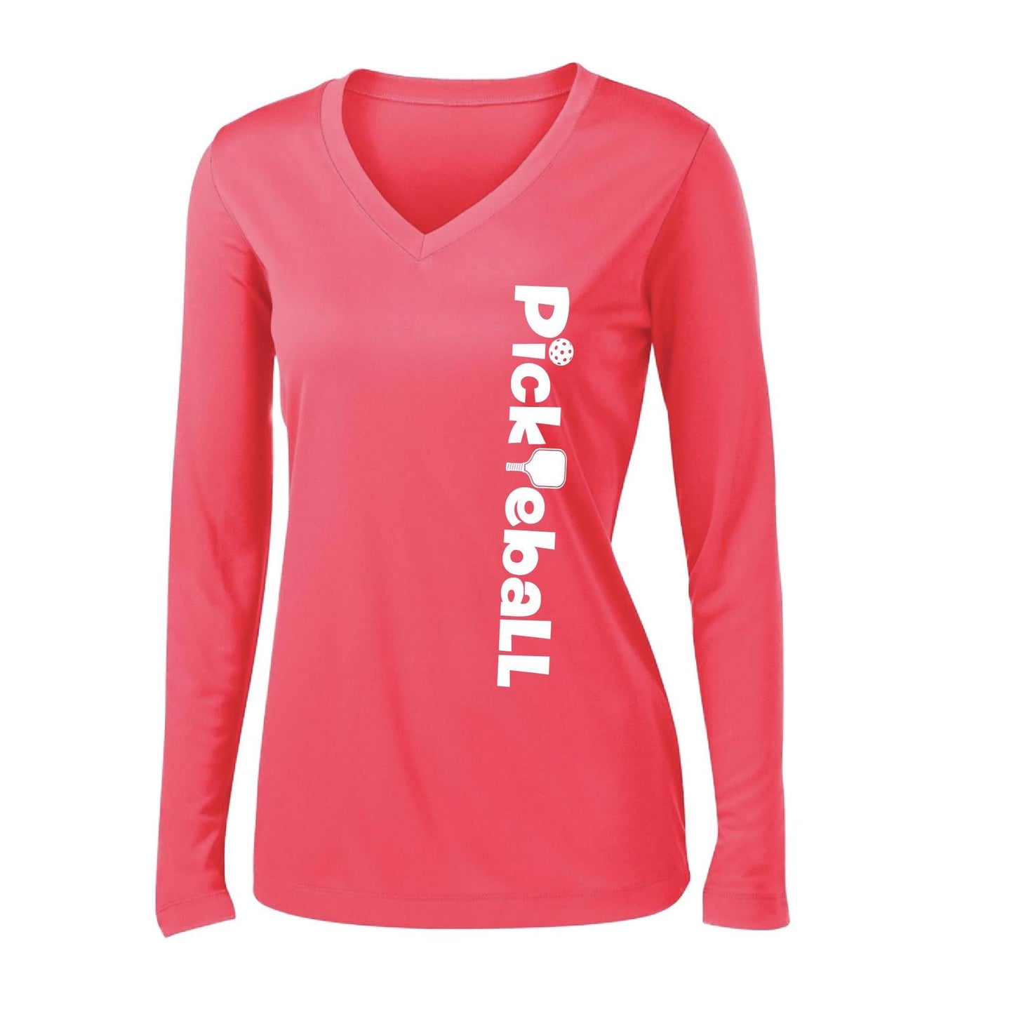 Pickleball Horizontal (Customizable) | Women’s Long Sleeve V-Neck Pickleball Performance T-Shirt | 100% Polyester