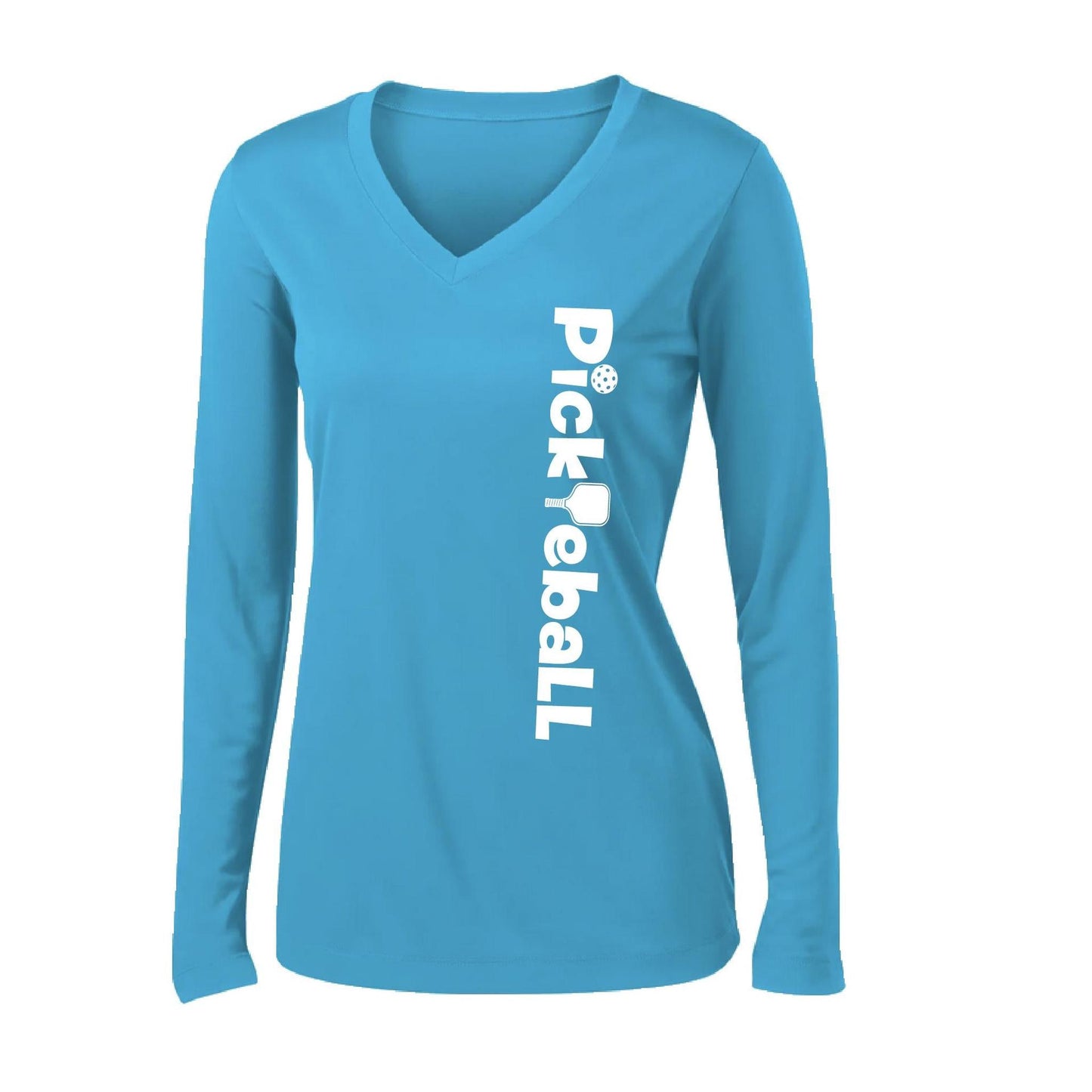 Pickleball Horizontal (Customizable) | Women’s Long Sleeve V-Neck Pickleball Performance T-Shirt | 100% Polyester