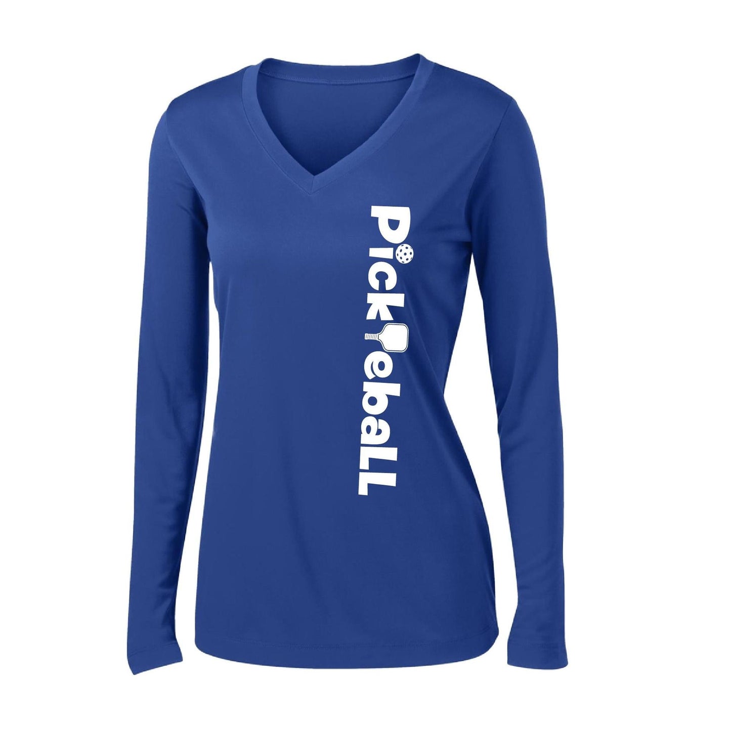 Pickleball Horizontal (Customizable) | Women’s Long Sleeve V-Neck Pickleball Performance T-Shirt | 100% Polyester
