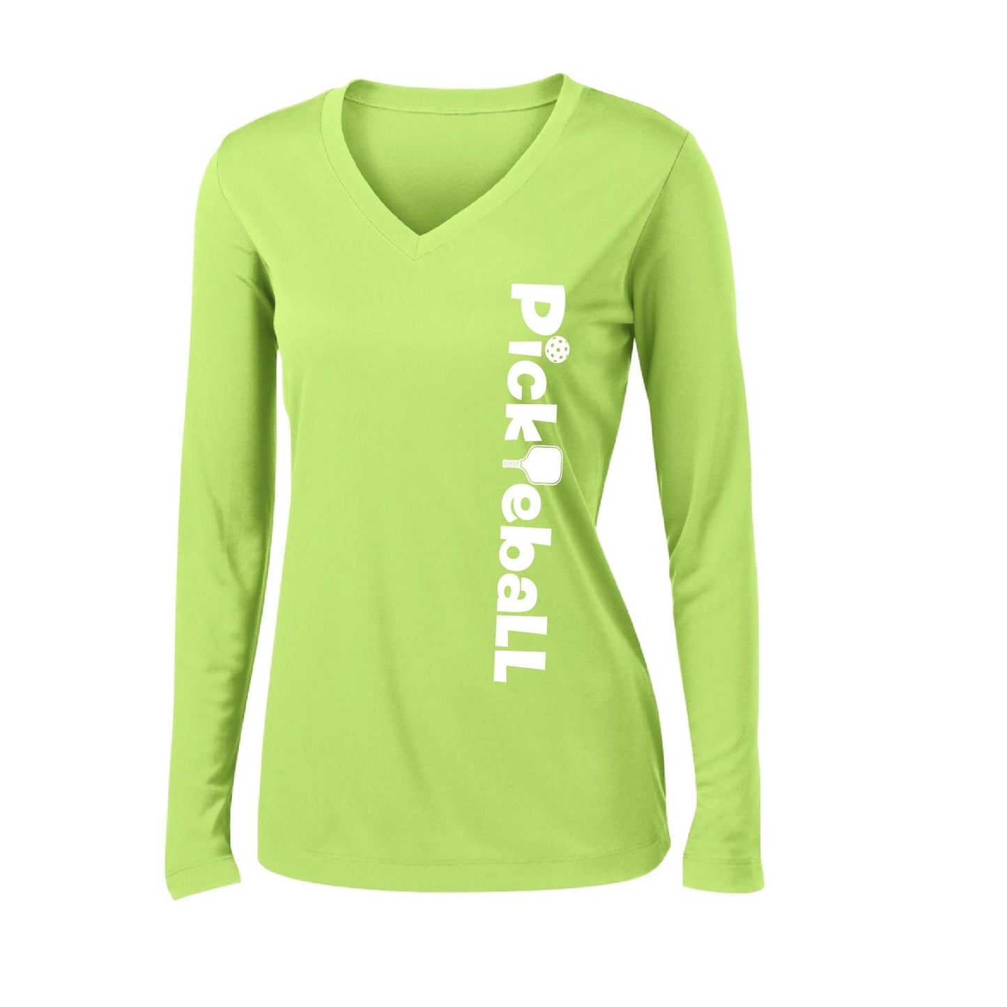 Pickleball Horizontal (Customizable) | Women’s Long Sleeve V-Neck Pickleball Performance T-Shirt | 100% Polyester