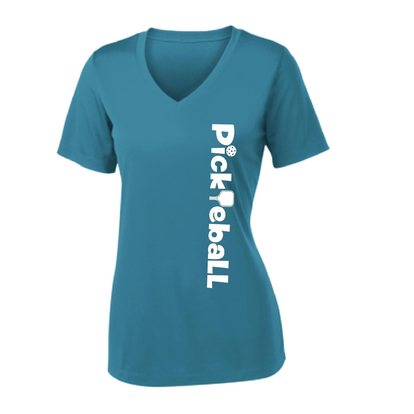 Pickleball Horizontal (Customizable) | Women's Short Sleeve V-Neck Pickleball Performance T-Shirts | 100% Polyester
