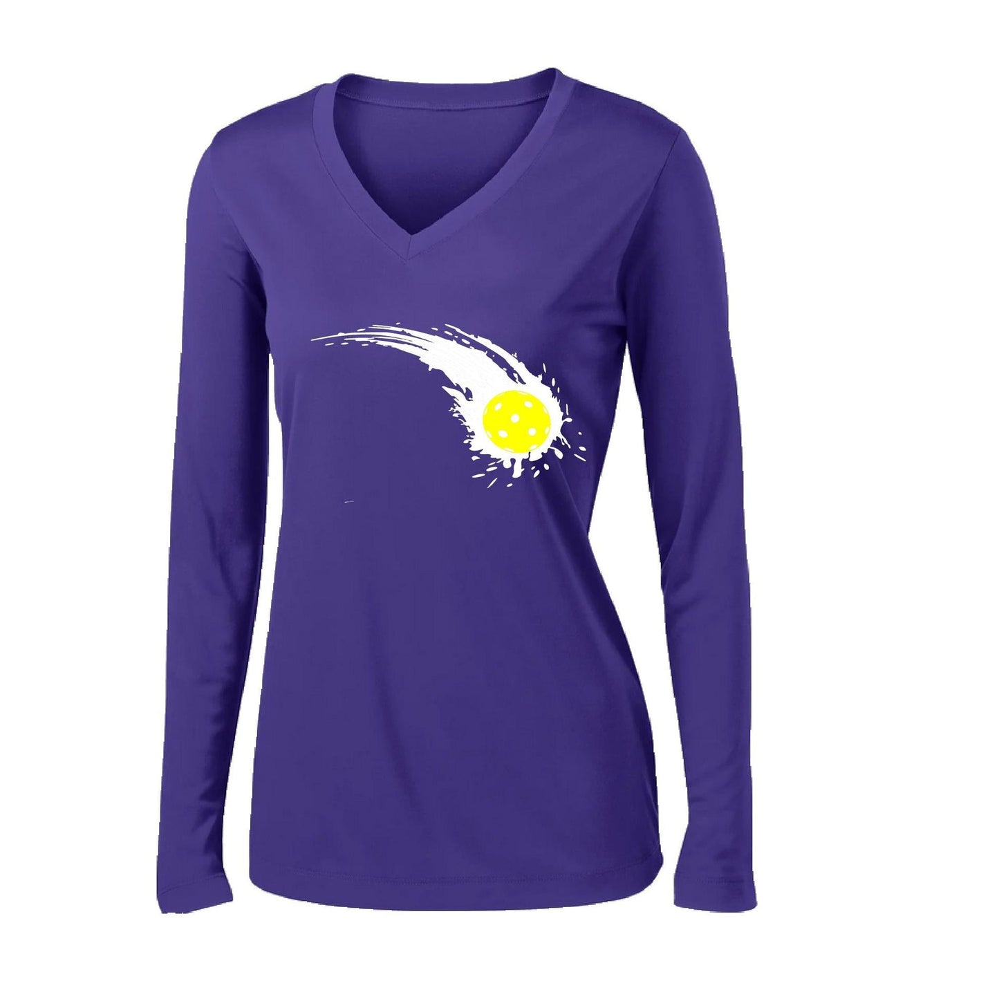 Pickleball Impact | Women’s Long Sleeve V-Neck Pickleball Performance T-Shirt | 100% Polyester