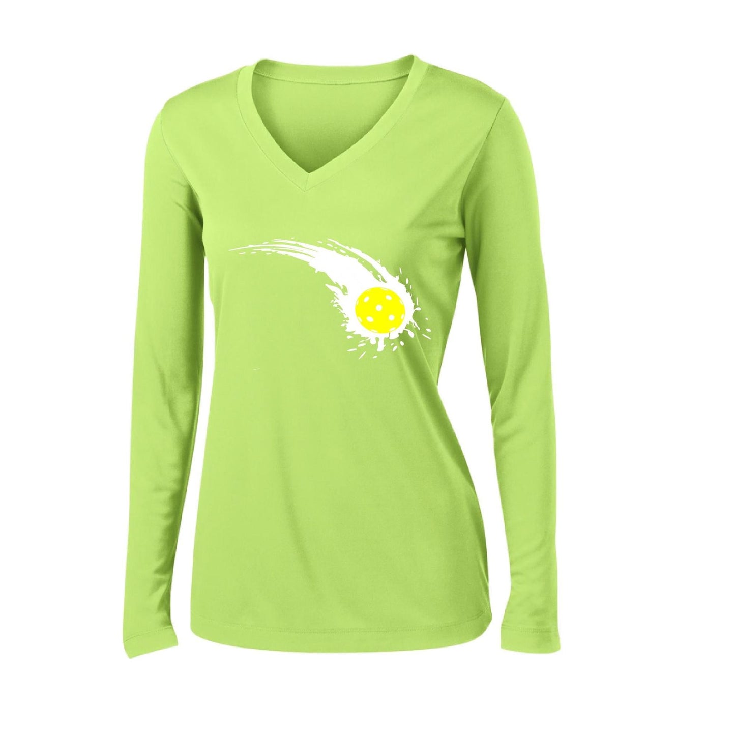 Pickleball Impact | Women’s Long Sleeve V-Neck Pickleball Performance T-Shirt | 100% Polyester