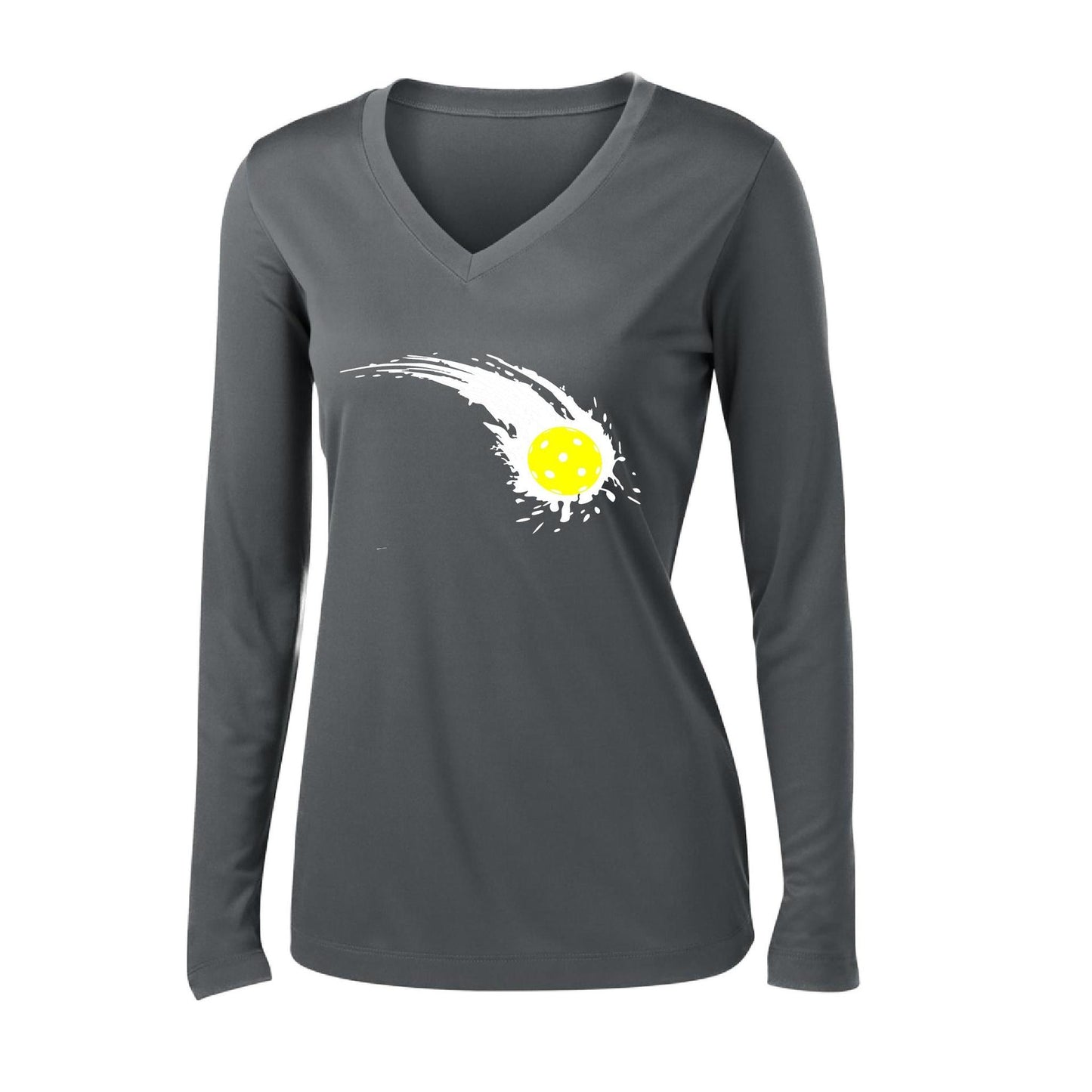 Pickleball Impact | Women’s Long Sleeve V-Neck Pickleball Performance T-Shirt | 100% Polyester