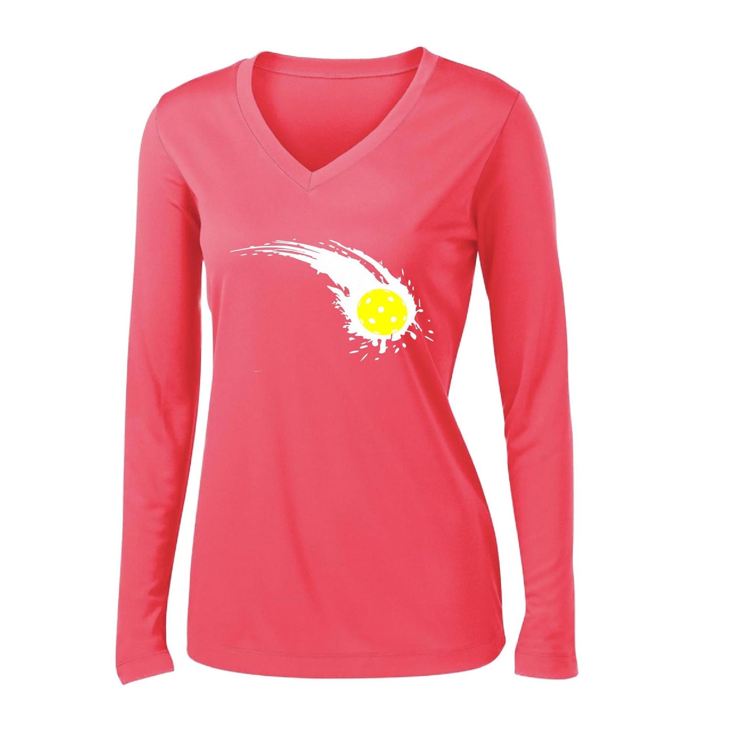 Pickleball Impact | Women’s Long Sleeve V-Neck Pickleball Performance T-Shirt | 100% Polyester