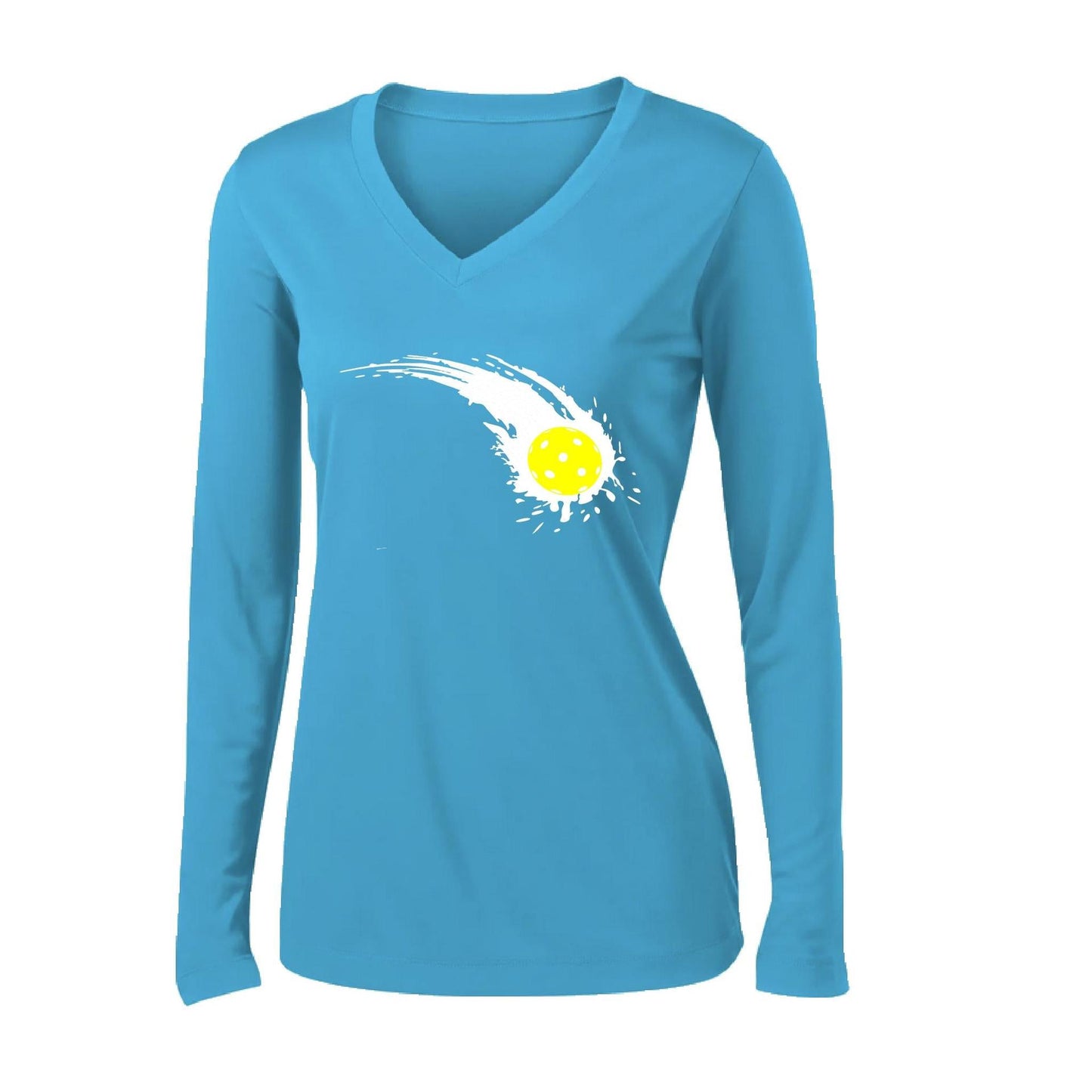 Pickleball Impact | Women’s Long Sleeve V-Neck Pickleball Performance T-Shirt | 100% Polyester